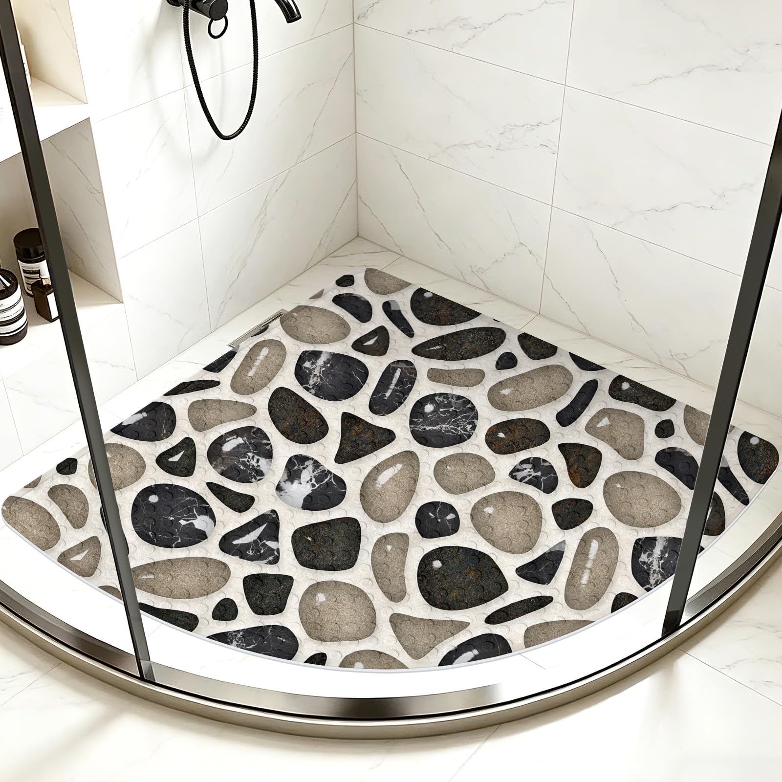Corner Shower Mat Non Slip Anti Mould - 55 x 55 cm Soft PVC Non Slip Shower Mats for Inside Shower Tray, Walk-in Shower Mat for Corner Shower, Quadrant Anti Slip Shower Mats for Bathroom Wet Areas
