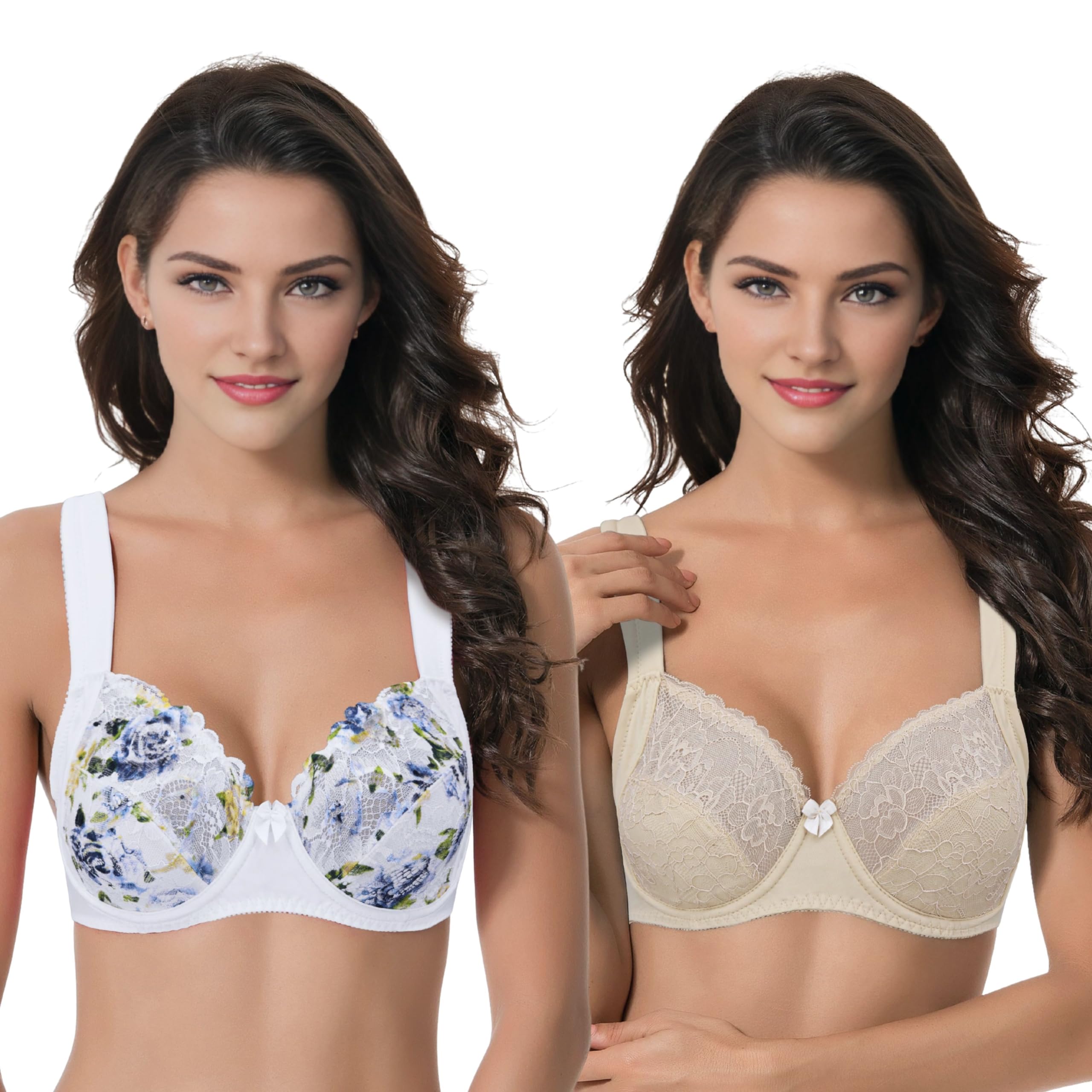 Curve Muse Übergröße Ungefüttert Bügel Spitzen-BH mit gepolsterten Schultergurten-2er Pack