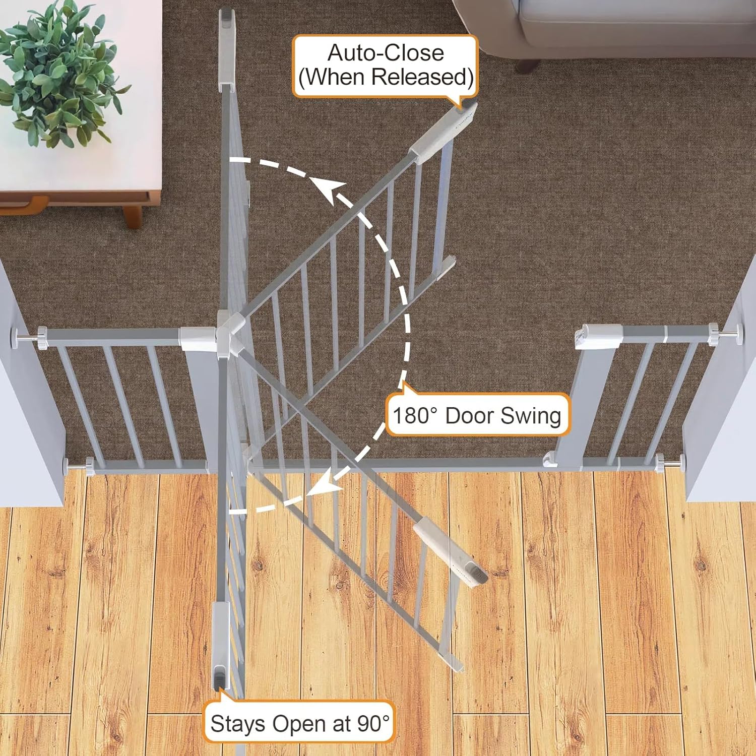 Cumbor 29.7-46 Baby Gate for Stairs, Gifts for Mom-Auto Close Dog Gate for The House, Easy Install Pressure Mounted Pet Gates for Doorways, Easy Walk Thru Wide Safety Gate for Dog, Gray