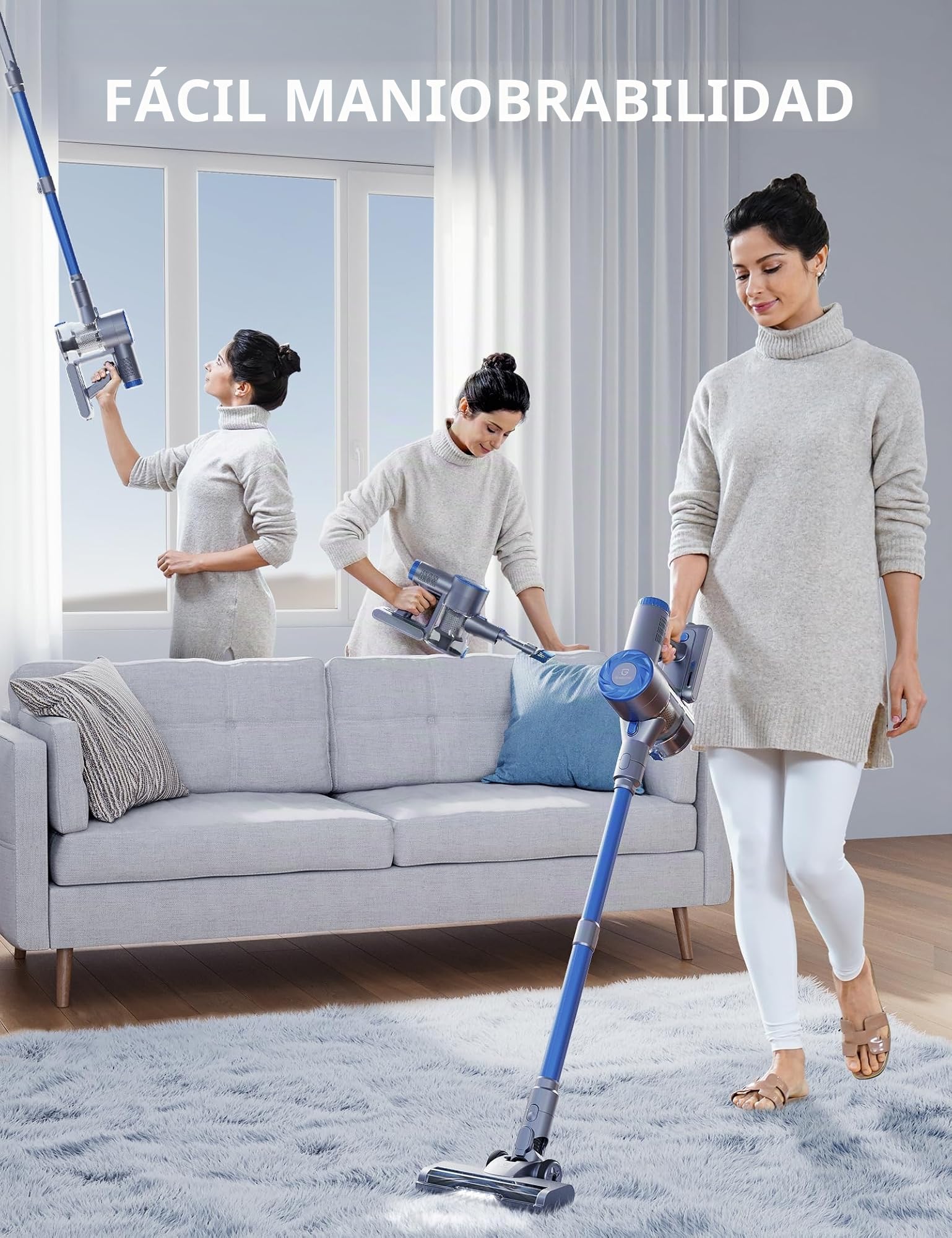 Greenote Aspiradora inalámbrica, 45 Minutos de Funcionamiento de 21 KPa, Ligera 6 en 1 con batería extraíble y Filtro HEPA, 2 Modos para Suelo Duro/Alfombra, Almacenamiento de Montaje en Pared