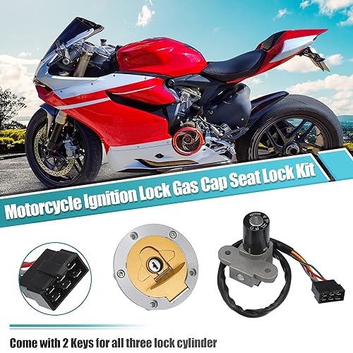 Miniatura 2 de X AUTOHAUX 1 juego de interruptor de encendido de motocicleta cilindro combustible tanque de gas tapa de bloqueo bloqueo de asiento con 2 llaves