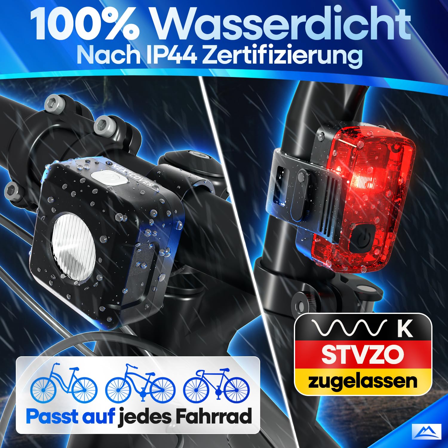 NEXTCOVER® Fahrradlicht Set mit [VisionOne] I LED Set USB-C aufladbar & wasserdicht I StVZO zugelassen I Fahrrad Licht vorne I Fahrradlampe & Fahrrad Rücklicht, Fahrradbeleuchtung Akku, Licht Fahrrad