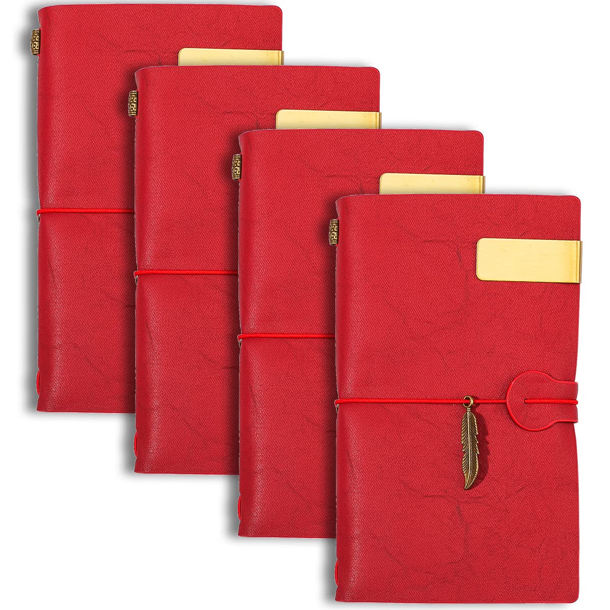ZMHQLPDZ Lot de 4 carnets de poche en cuir – Petit carnet de voyage rechargeable – Parfait pour écrire, comme cadeau, pour les voyageurs, pour les professionnels, comme journal ou organisateur-Rouge
