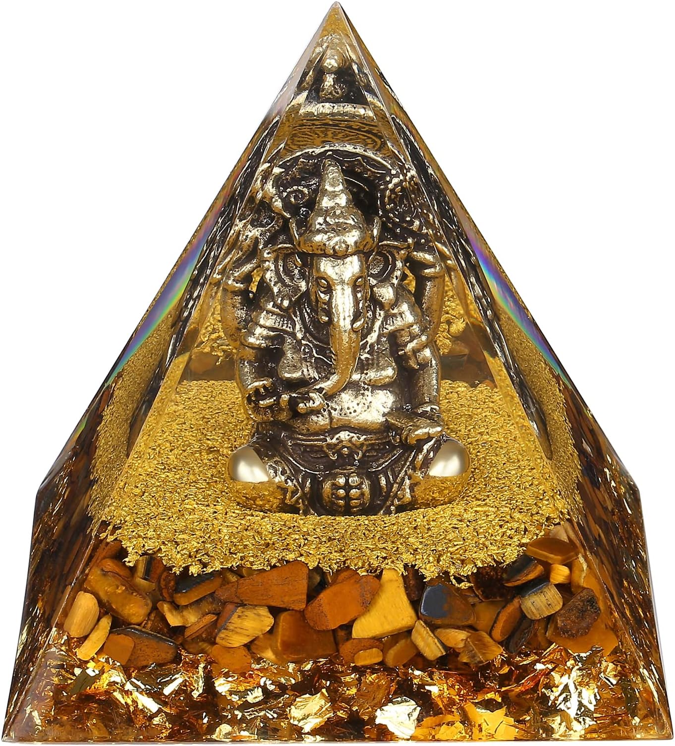 FENGSHUI-CAISHEN Ganesha Statues in Healing Crystal Organite Pyramid - Ganesh Statue, Ganesha Idol, Ganapati Ganesh Figurine, Ganesh Idol for Car Dashboard, Chakra Decor
