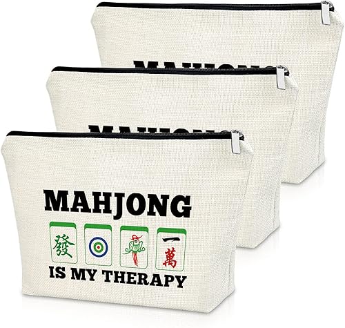 Sazuwu Regalos de Mahjong para mujer, MAHJONG ES MI TERAPIA 3 PCS, Bolsa de maquillaje