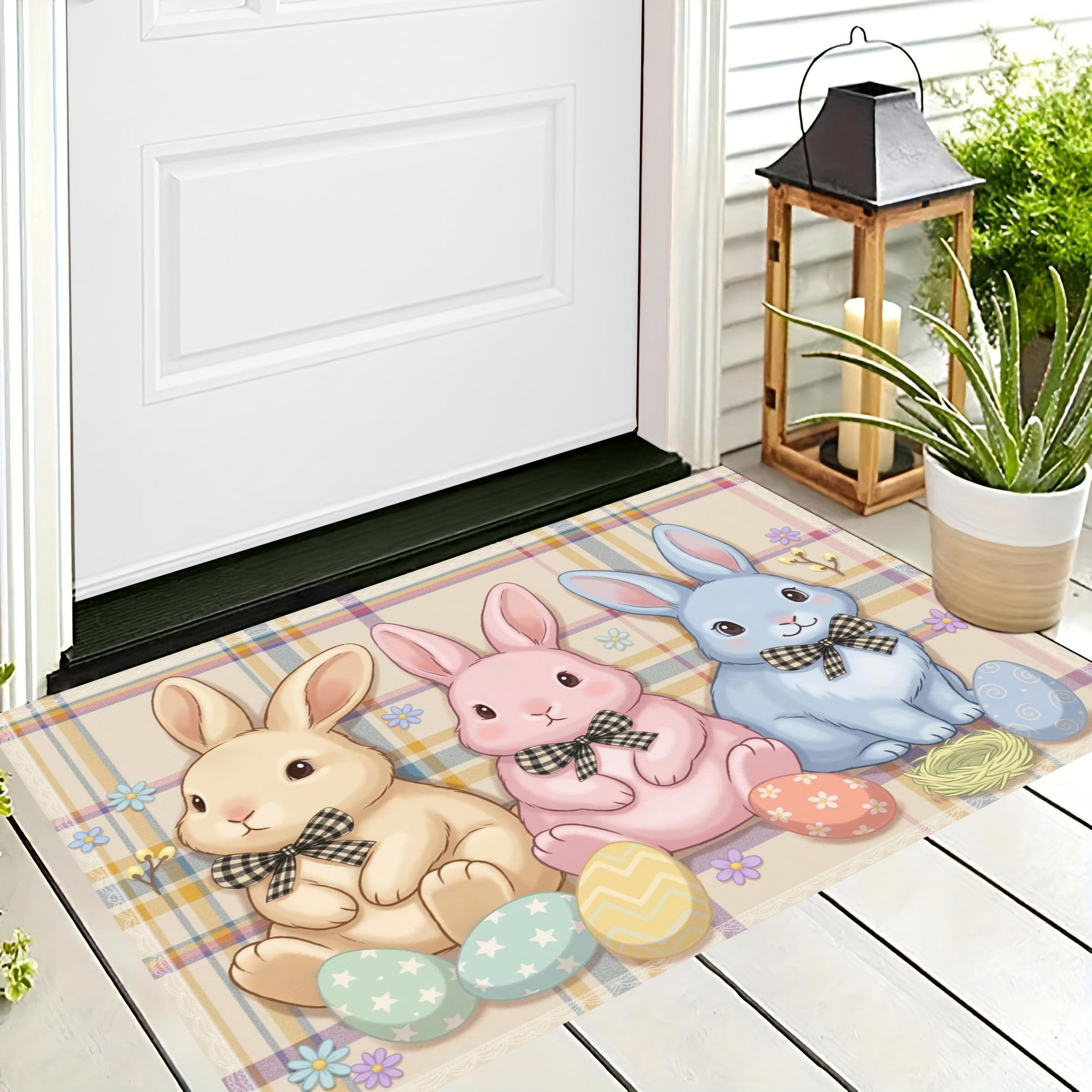 Paillasson moelleux de Pâques pour entrée et salle de bain beige rose