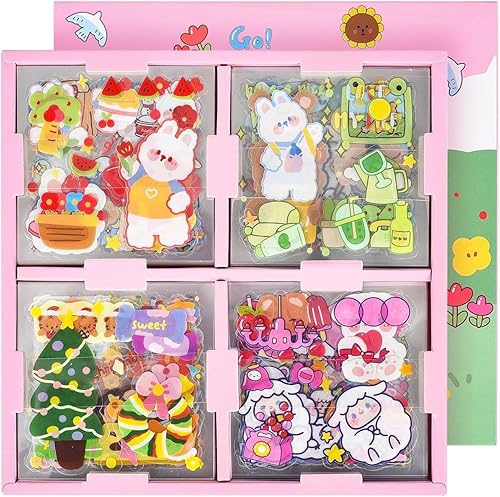 Lindas calcomanías Kawaii para diario y álbumes de recortes, 100 hojas transparentes de PET transparente de dibujos animados coreanos adhesivos