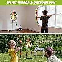 Vista 7 de Arco y flecha para niños, juego de tiro con arco con luz LED con 12 flechas de ventosa, 1 objetivo de pie, 3 objetivos de puntuación y 1 carcaj