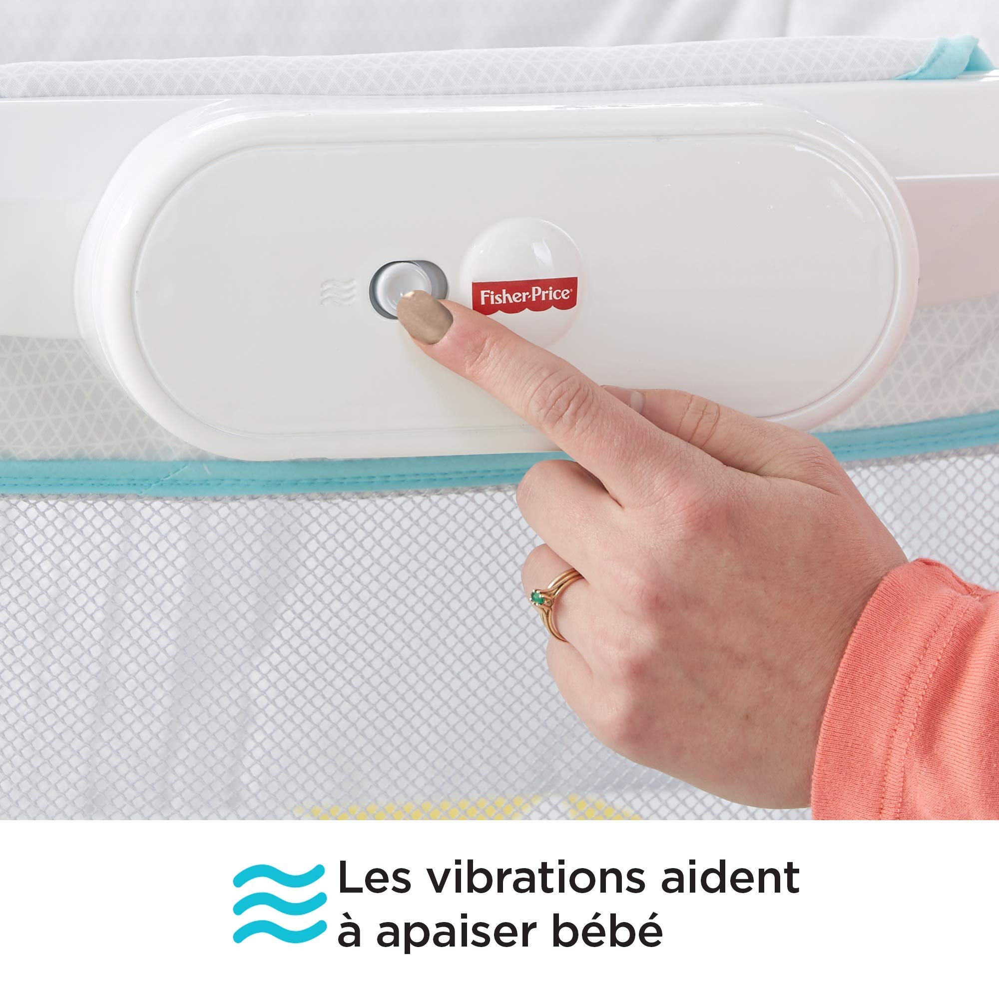 Fisher-Price lit Pliable et transportable avec Vibrations pour apaiser bébé, Sac de Rangement Inclus, dès la Naissance, GBR67, Multicolore