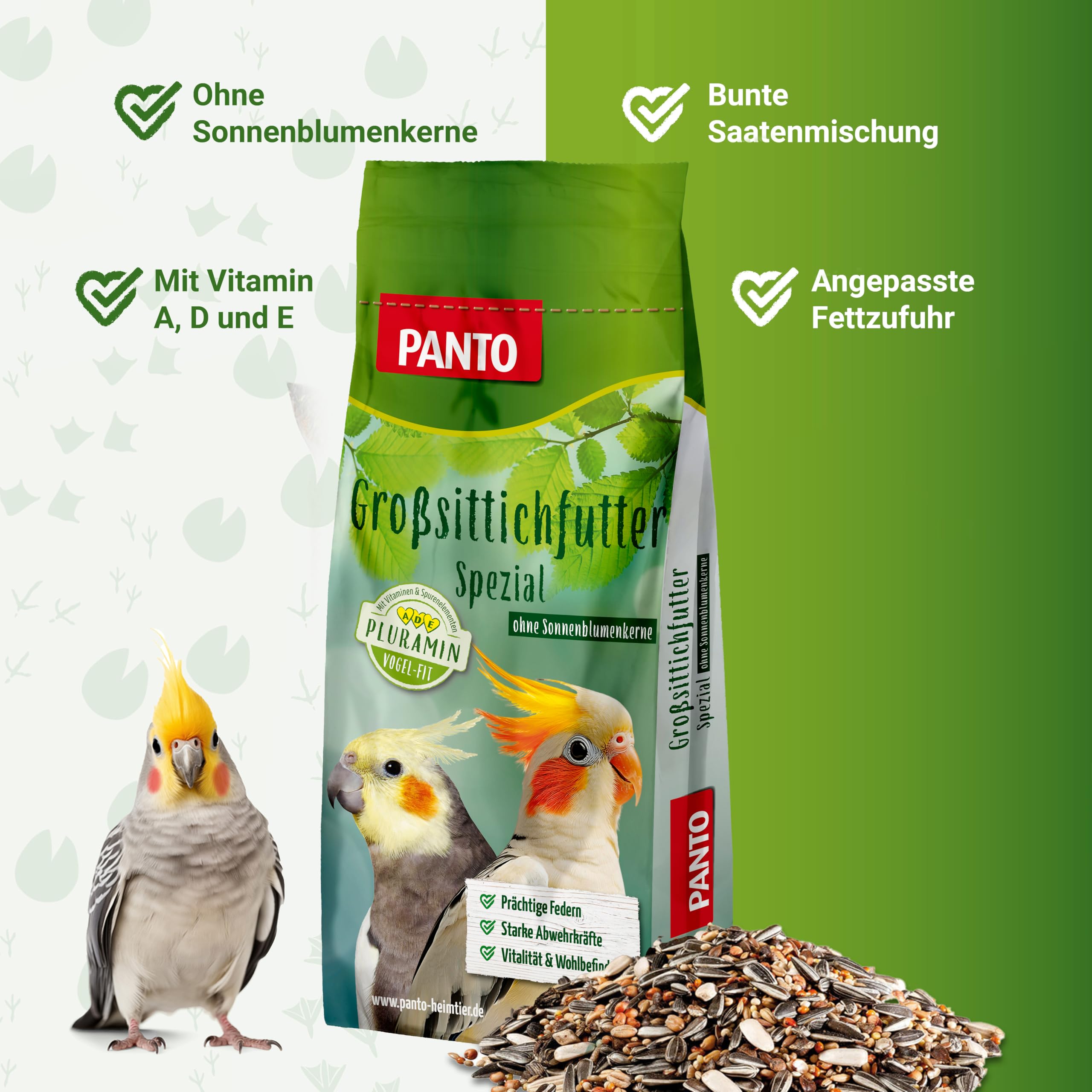 PANTO Großsittichfutter Spezial mit Pluramin 25 kg – ohne Sonnenblume | Bunte Saatenmischung ohne Sonnenblumenkerne – ausgewogenes, artgerechtes Vogelfutter für Großsittiche