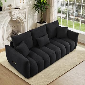 Modern Cloud Sofa Couch, 81"W Teddy Boucle 3-Seat Oversized Loveseat Sofa, Tufted Upholstered Deep Seat Fluffy Comfy Couch with 3 Pillows, Furniture for Living Room, Bedroom, Office, ApartmentBlack