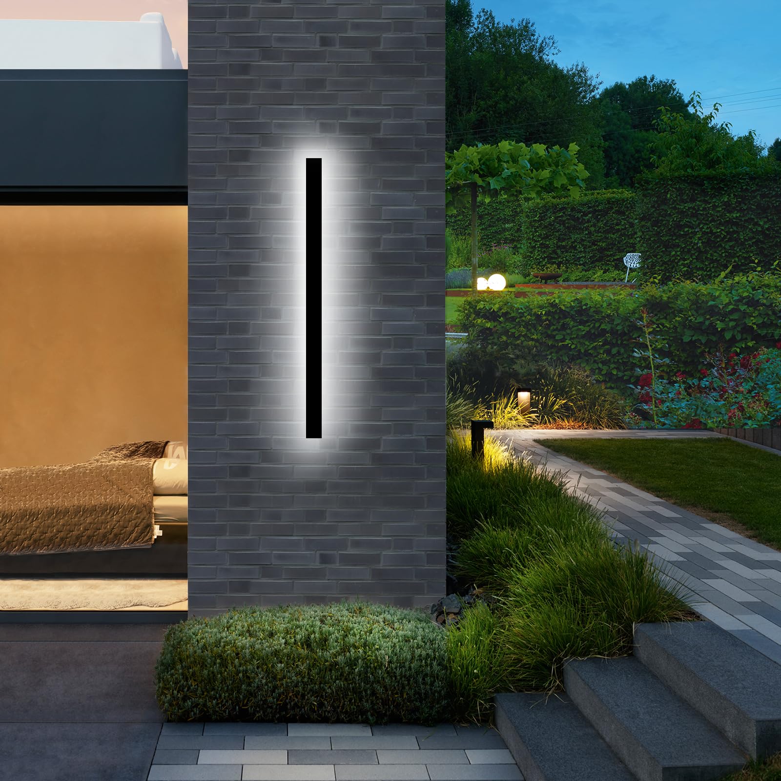 NKJORTPPL 31.5Inch Long Outdoor Wall Light for House, Modern Black LED Exterior Wall Sconce with Remote, Dimmable Wall Lights Fixture, Porch Wall