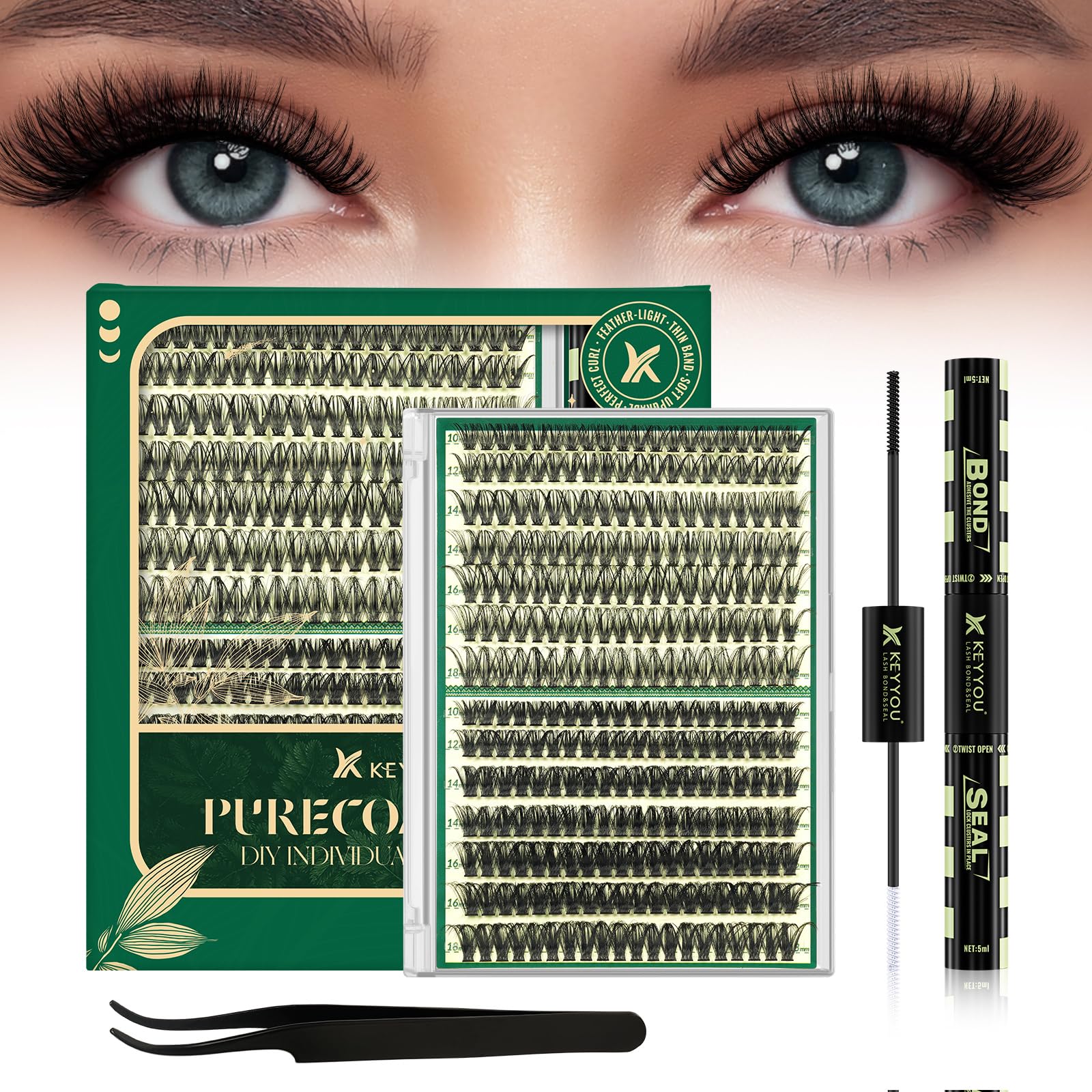 KEYYOU Lash Clusters Kit DIY Lash Extension Kit 280pcs Soft Lash Clusters 60D 80D D Curl Easy to