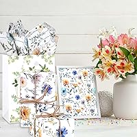 Vista 6 de 100 hojas de papel de seda de flores silvestres de 20 x 14 pulgadas, papel de seda floral azul para envolver regalos, pañuelos decorativos vintage