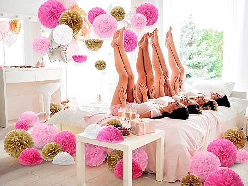 Miniatura 6 de Estune 48 pompones de papel de seda de 14, 12, 10, 8 y 6 pulgadas, decoración para bodas, cumpleaños, despedidas de soltera, baby shower, decoración