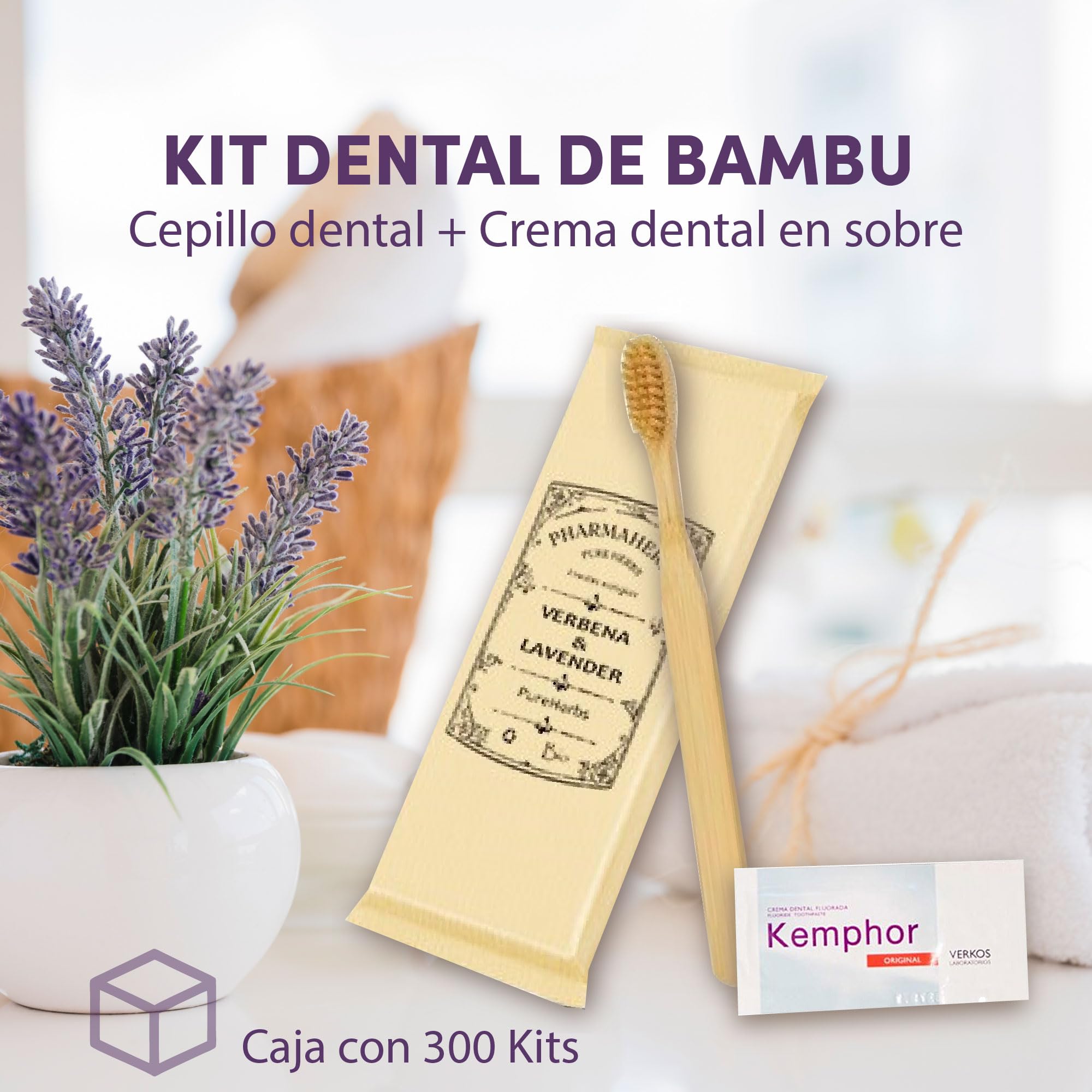 Pack de 100 Kits Dentales de Bambú con Cepillo de Cerdas Suaves Bio y Sobre Dental - Pack de 100 Unidades, Ecológico y Biodegradable, Ideal para Hoteles y Apartamentos Turísticos