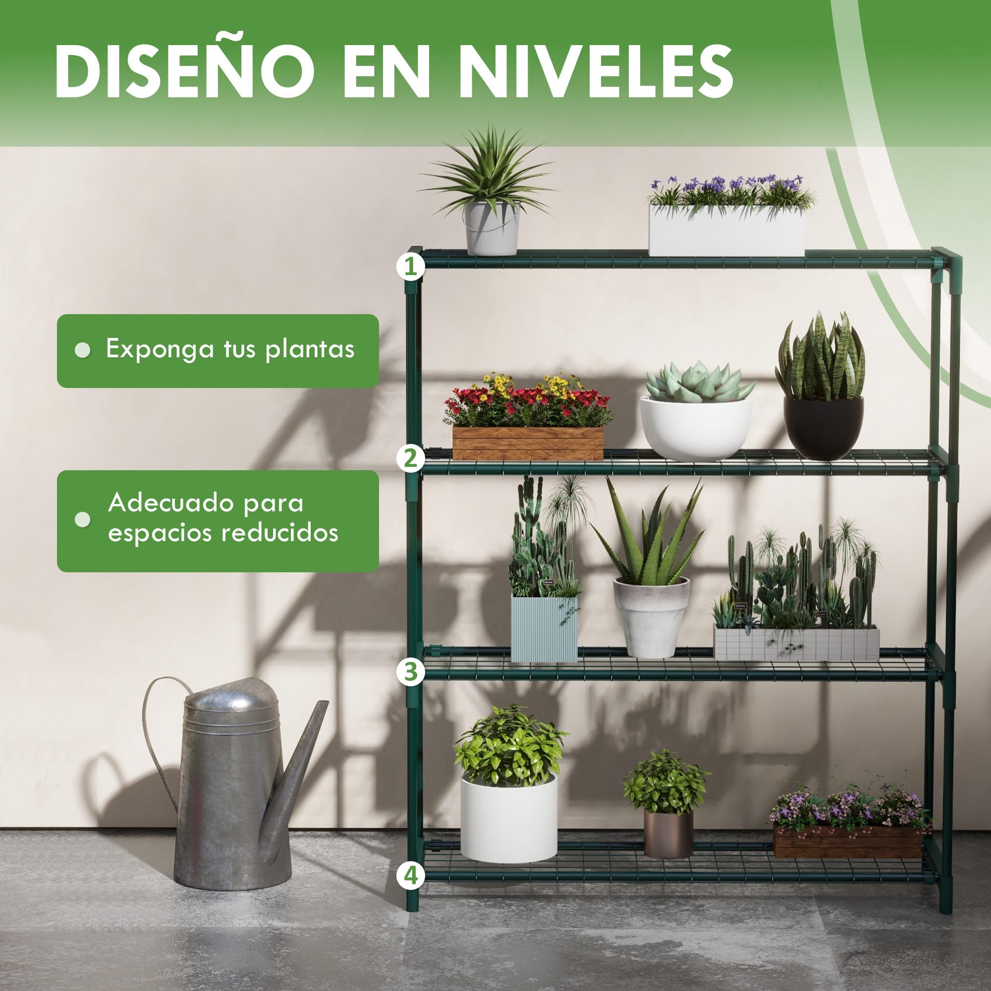 Outsunny Estantería para Plantas de 4 Niveles Soporte para Macetas de Acero para Jardín Terraza Patio 89x28x107 cm Verde Oscuro