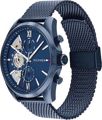 Tommy Hilfiger Analogue Multifunction Quartz Watch for Men with Stainless Steel mesh and Link Bracelet and Leather Strap