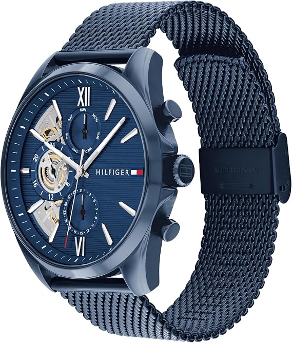 Tommy Hilfiger Analogue Multifunction Quartz Watch for Men with Stainless Steel mesh and Link Bracelet and Leather Strap