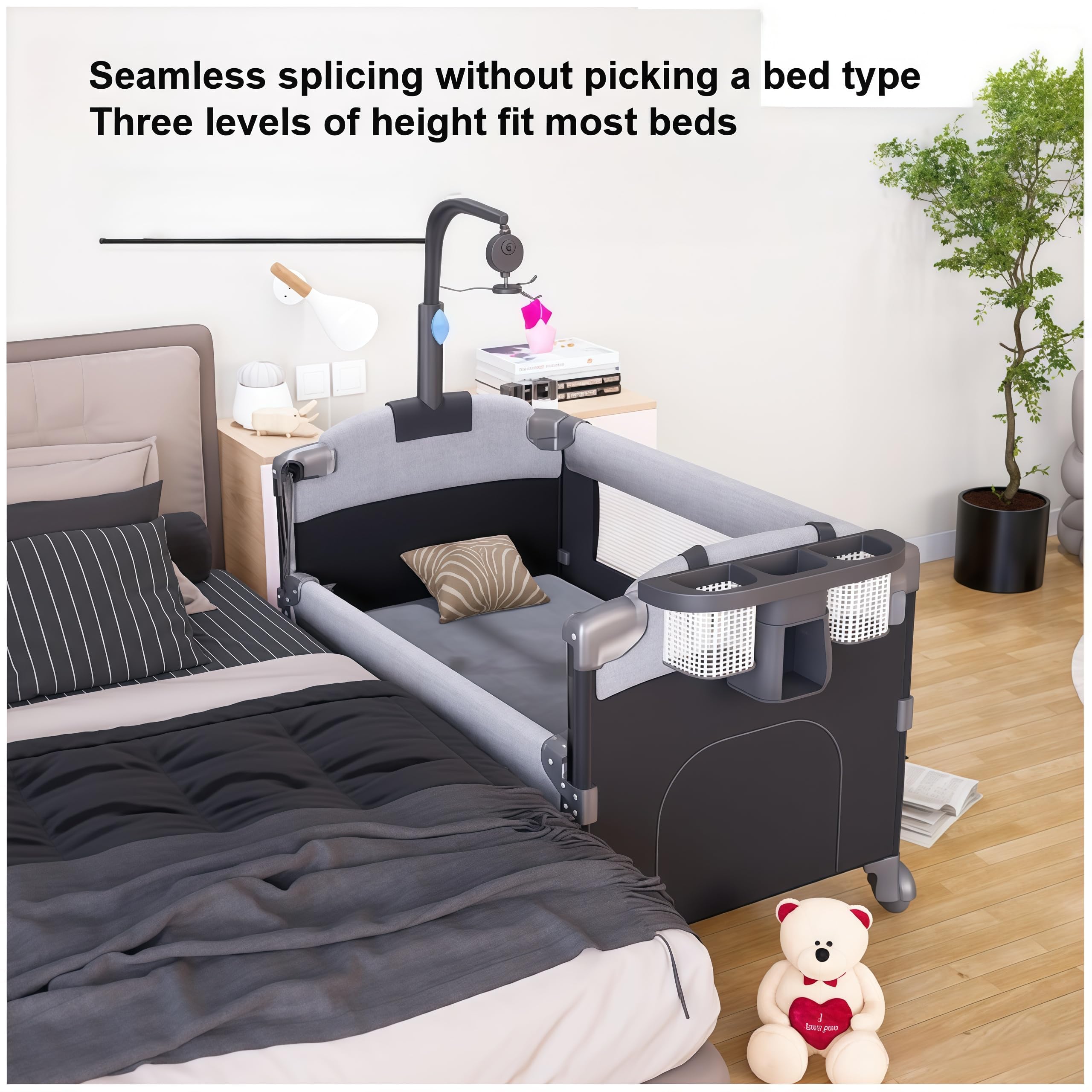 Pack and Play dziecięce łóżeczko podróżne, składane i przenośne łóżeczko pomocnicze, duży obszar do zabawy z materacem i stołem do przewijania (6602 Black Without Net)