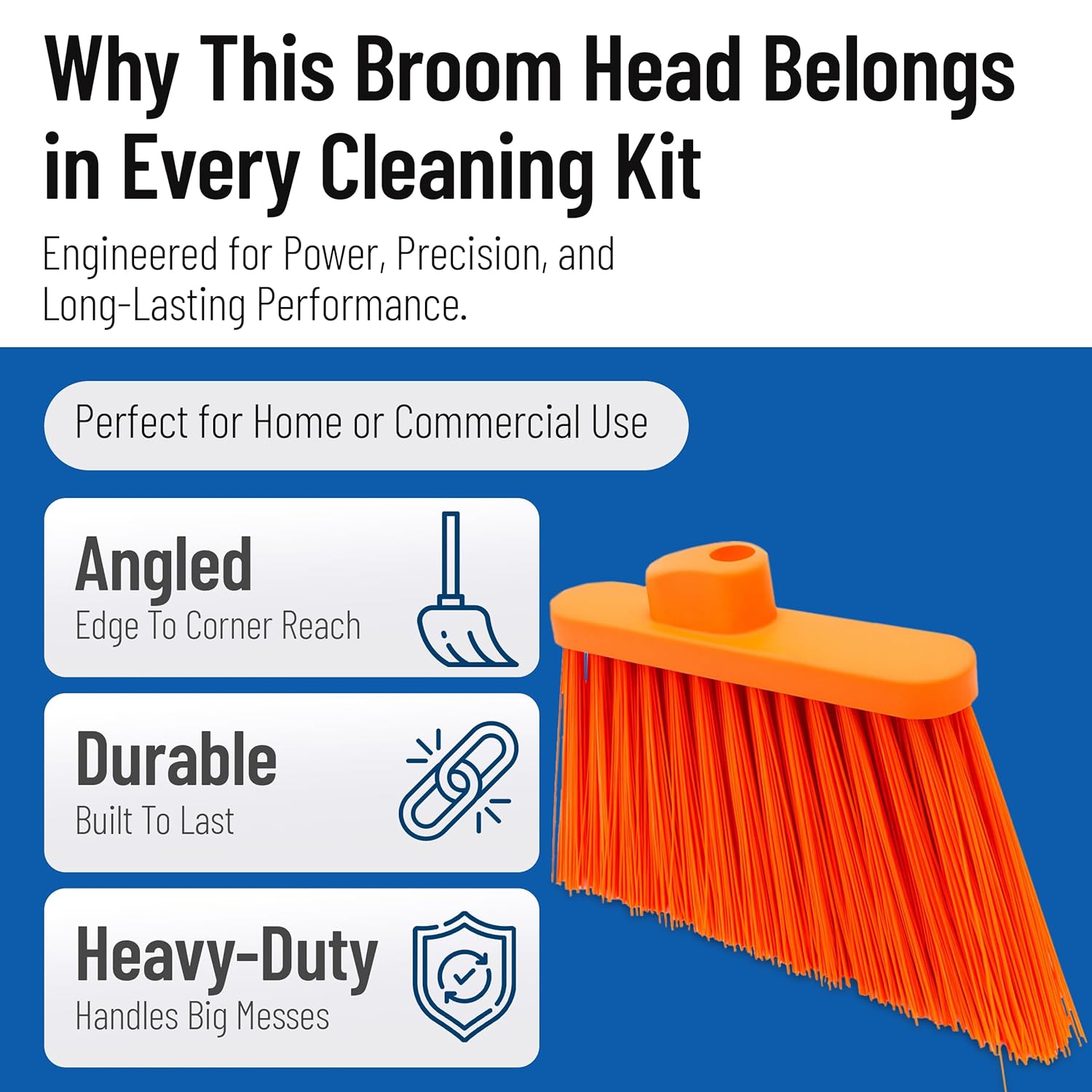 SPARTA Plastic Broom Head, Angled, Un-Flagged for Large Debris Indoor, Outdoor, Home, Restaurant, Lobby, Office, 12 Inches, Orange, (Pack of 12)