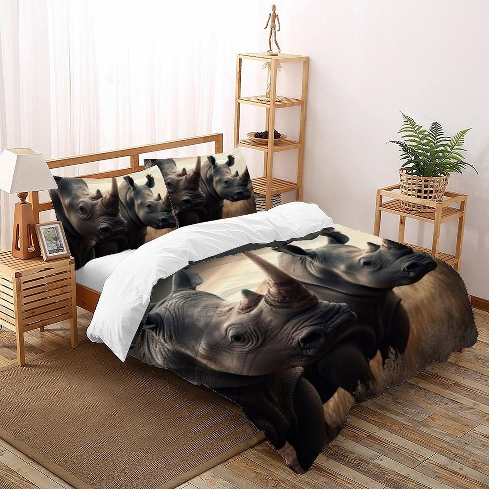 Housse de couette rhinocéros infroissable 200x200 anti-acarien pour lit double garçon fatigué