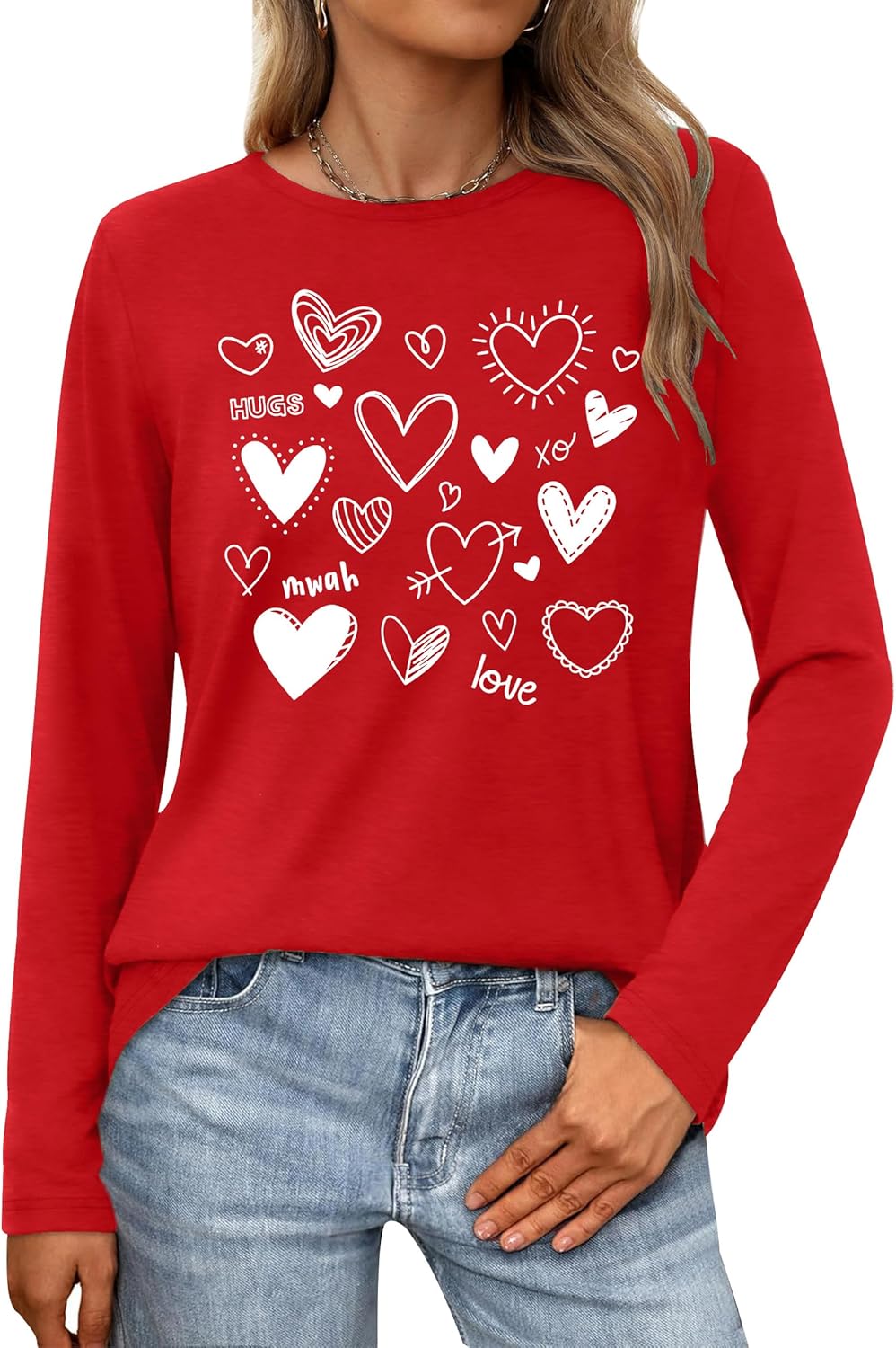 PECHAR Valentines Shirts Women Lover Heart Graphic Shirt Pullover Long Sleeve Tee Tops - Image 2