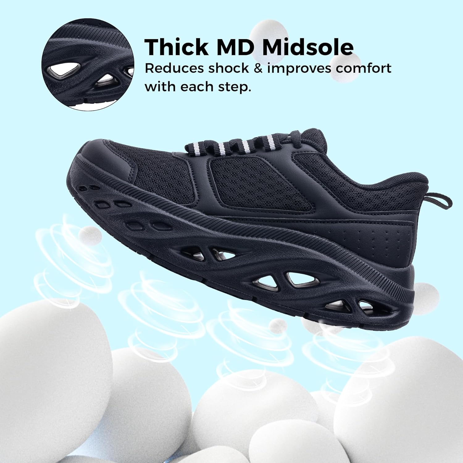 MAFEKE Womens Wide Toe Box Walking Shoes Orthotic Arch Support Sneakers Tennis Running Gym Shoes for Plantar Fasciitis Bunions Black US 9.5