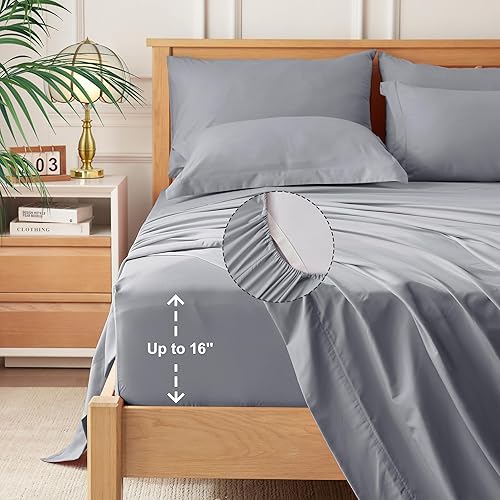 Miniatura 4 de Newspin Juego de edredón de 7 piezas, tamaño matrimonial en una bolsa, color gris claro, ligero para todas las estaciones, con edredón, sábana