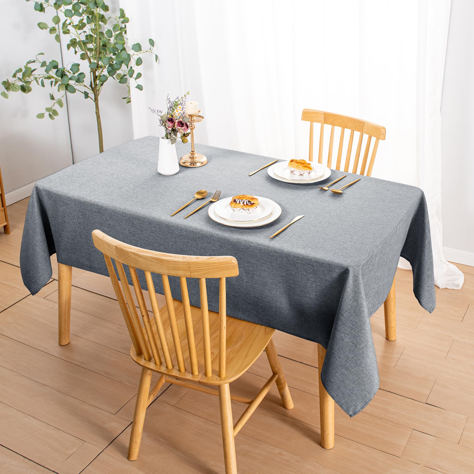 JIUZHEN Grey Tablecloth, Washable, Linen Look Tablecloths for Dining Room Garden, Outdoor, Weddings - Image 3