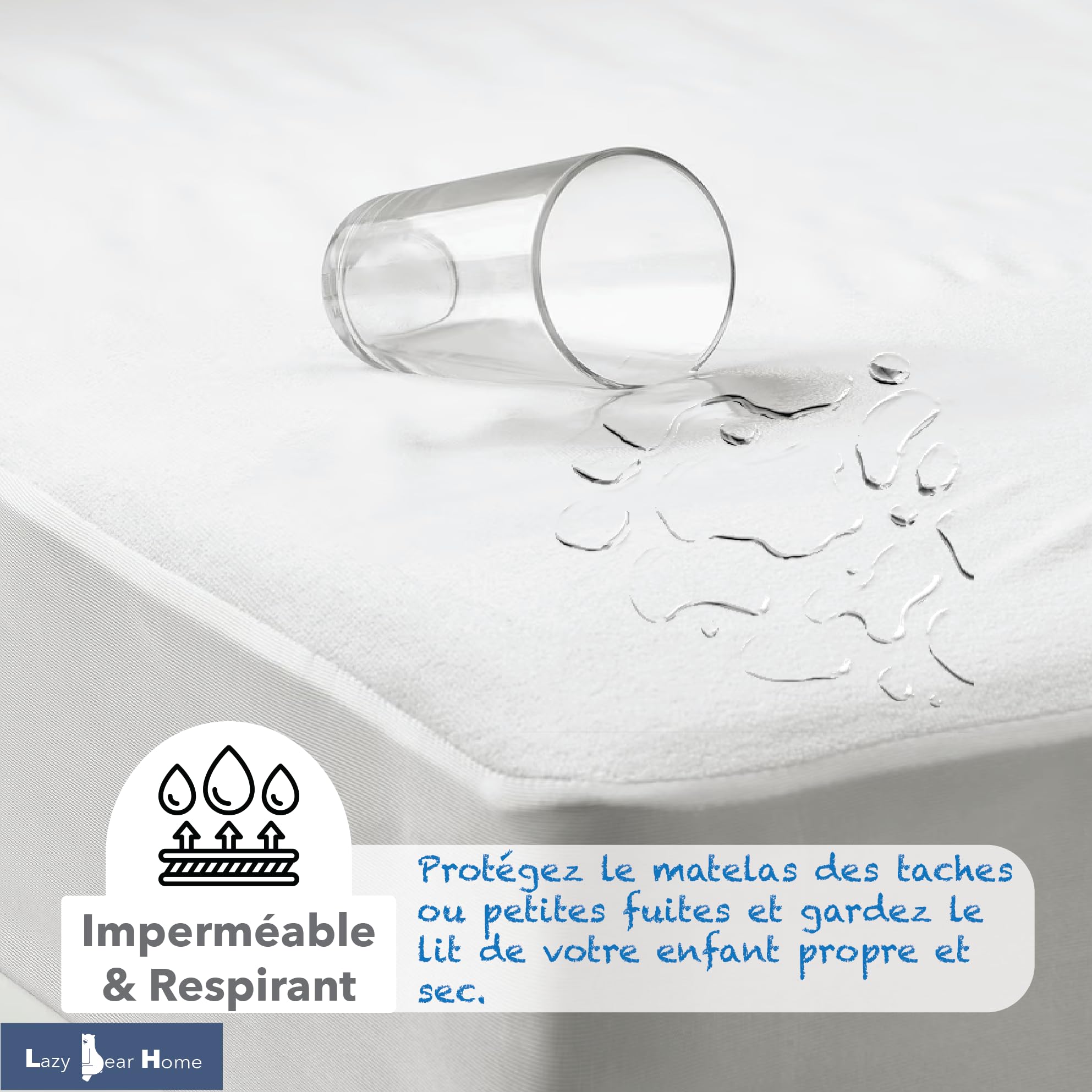 Alèse Bébé 60x120 Cm Imperméable – Éponge Coton Absorbante, Drap-Housse Respirant Hypoallergénique – Marque Française Lazy Bear Home