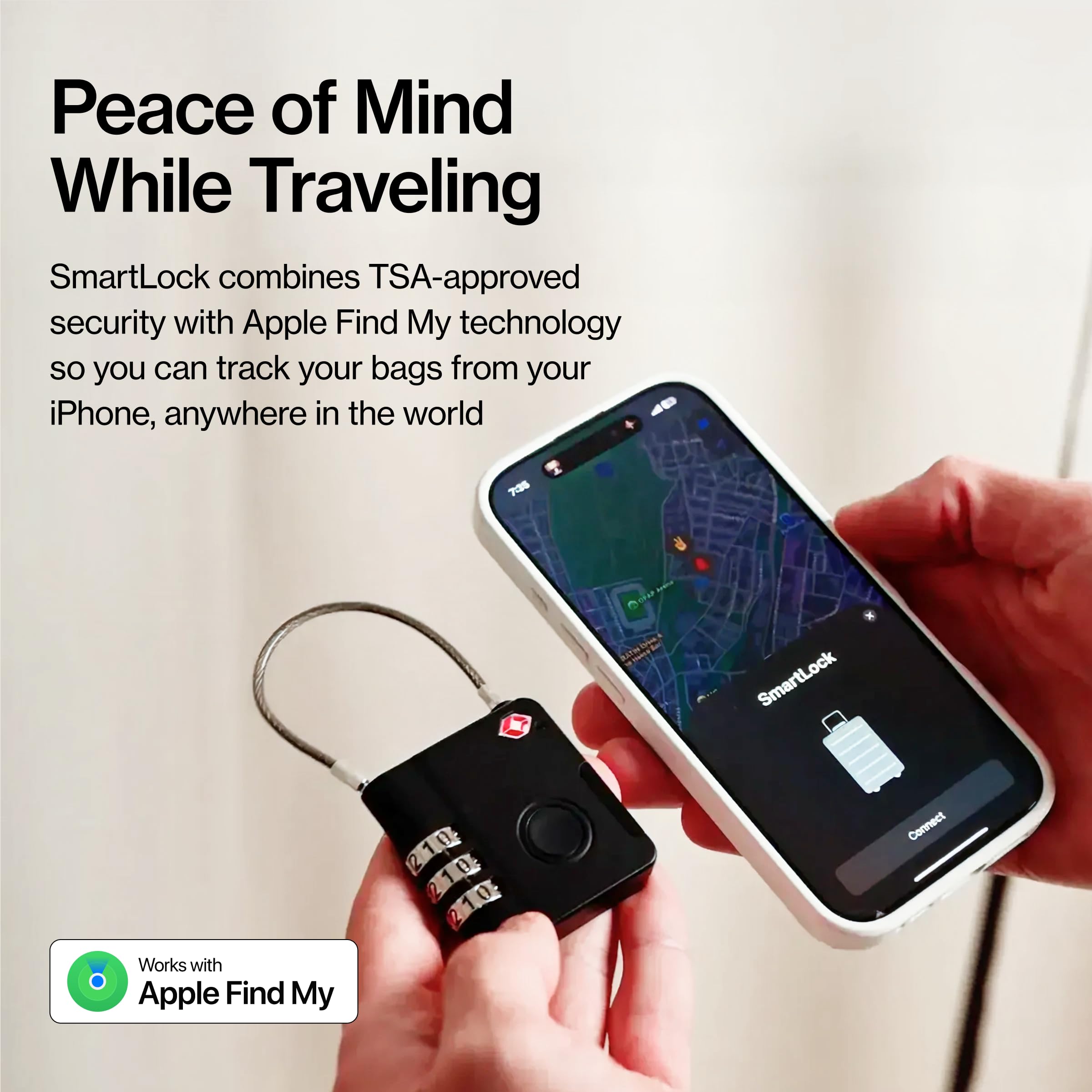 KeySmart SmartLock – Candado inteligente con rastreador, aprobado por la TSA, compatible con Apple Find My, GPS Bluetooth, batería reemplazable no recargable (Pack de 3)