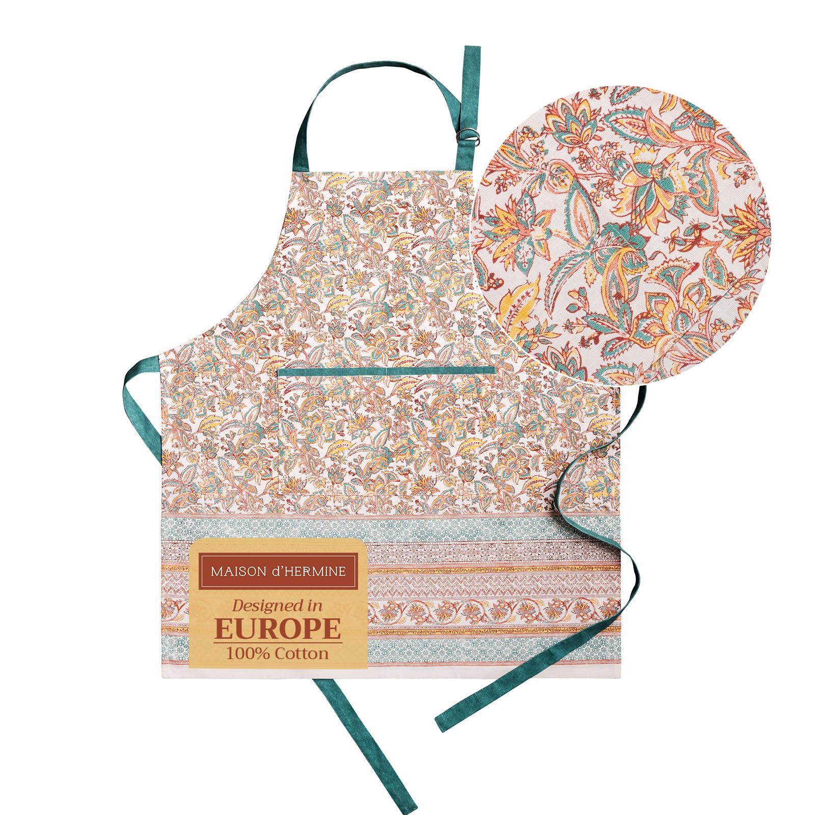 Maison d' Hermine 100% Cotton Apron for women with Pocket Kitchen Chef Autumn Apron for Men Cooking Gardening Server Waitress Maid - (Nila, 85 cm x 70 cm)