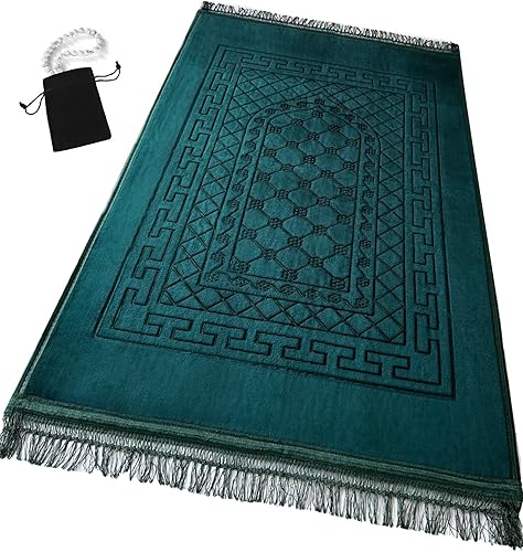 Miniatura 10 de Alfombra de oración musulmana islámica, alfombra gruesa de oración para niños, hombres y mujeres, con cuentas de oración islámica, para viajes Eid,