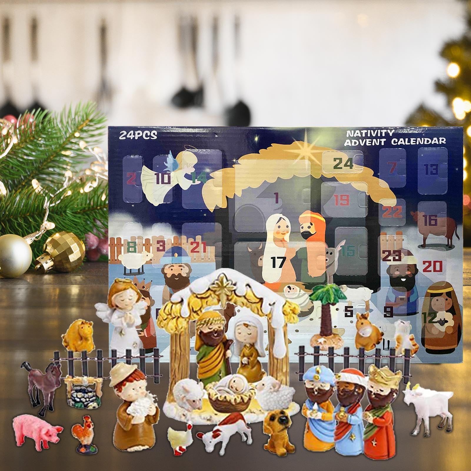 Calendario De Adviento Belén 2024 – Set Religioso De 25 Días – Figuras De Resina Para Decoración Navideña – Cuenta Atrás Hasta Navidad