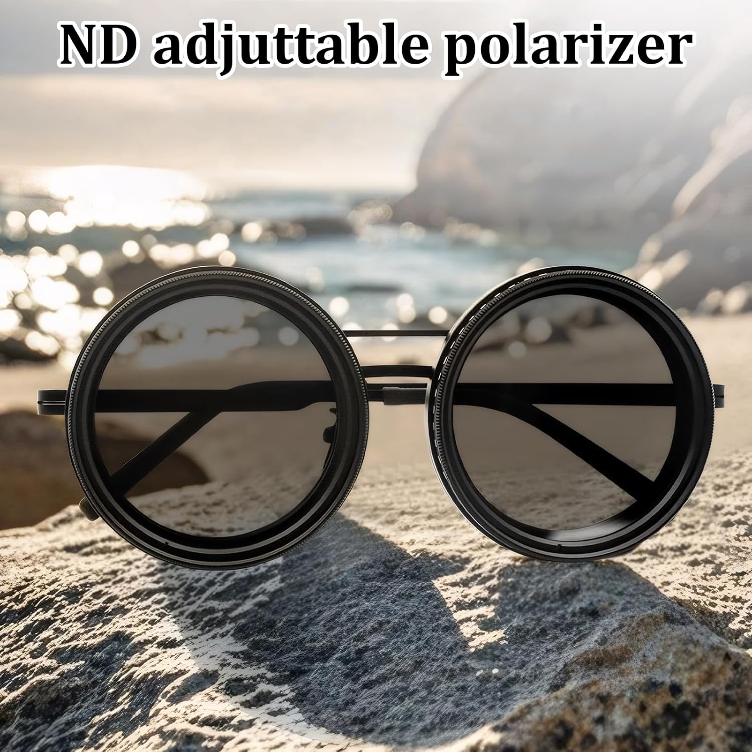 Adjustable Tint Sunglasses for Men, 1-9 Gears Rounded Adjustable Polarized Sunglasses with Mirror Case and Mirror Cloth for Men Beach Shady Fishing Driving (Black) - Image 6