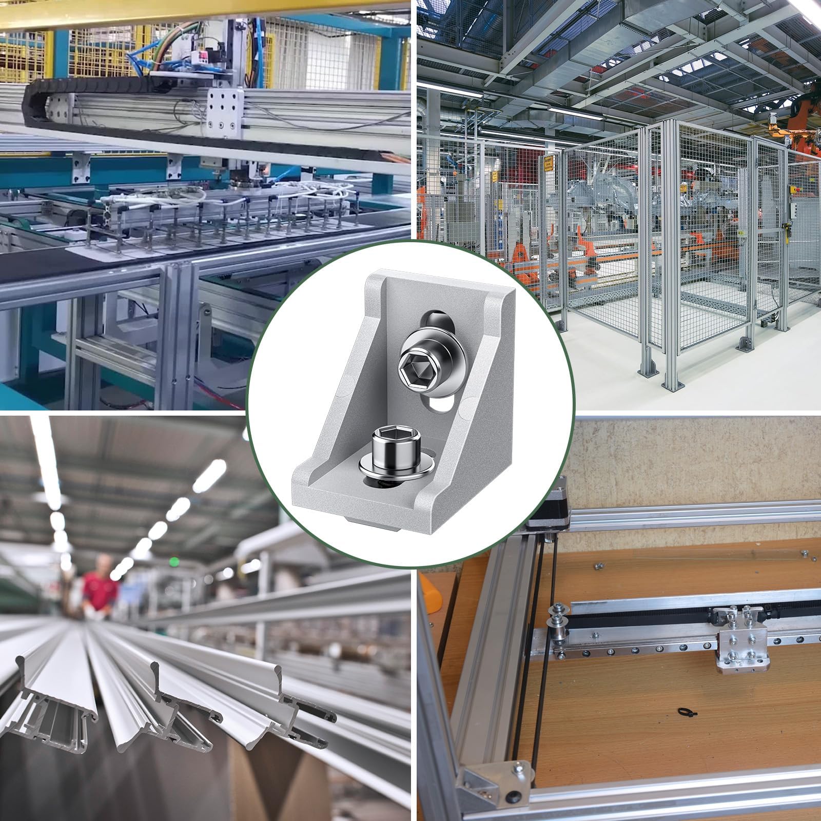 EYPINS 40 szt. 4040 aluminiowy wspornik narożny kątowy, 90 stopni, profil wytłaczany, wsporniki kątowe L ze śrubami sześciokątnymi M8 i nakrętkami T M8, do profili z gniazdami 8 mm