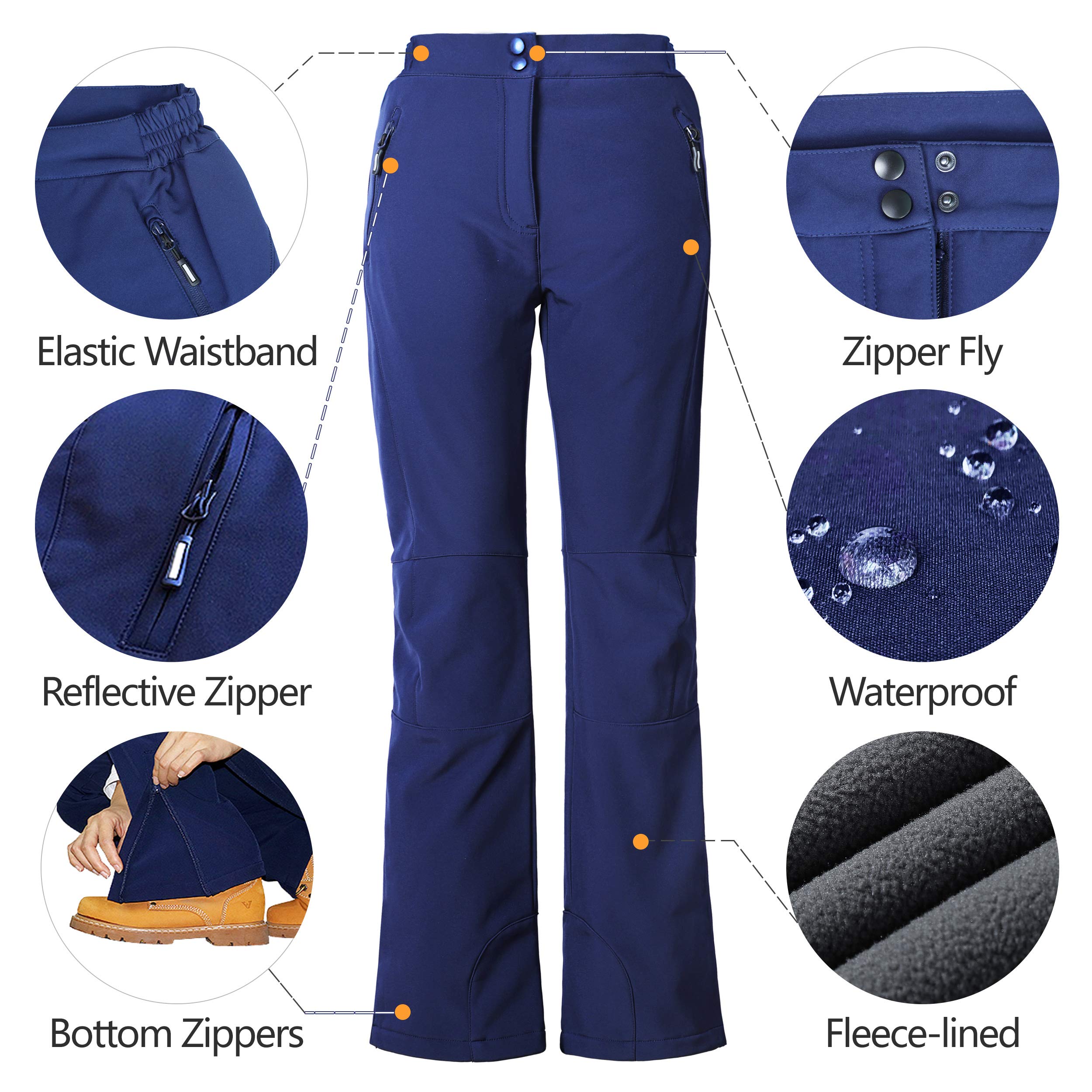 Outdoor Ventures Pantalones de esquí para mujer, pantalones de senderismo, impermeables, pantalones térmicos de invierno, pantalones térmicos, pantalones de trabajo, pantalones de