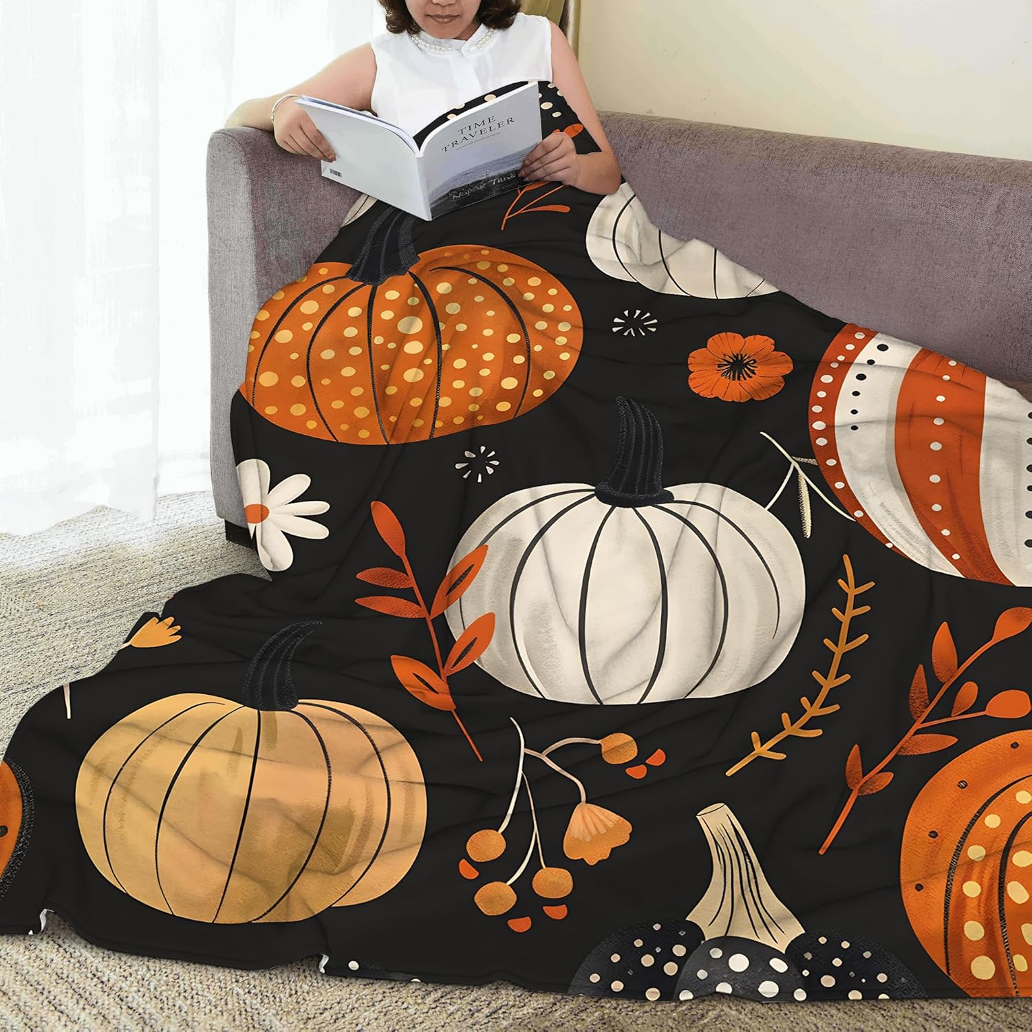 Throw Blanket, Thanksgiving Throw Blankets for Adult Kids Boys Girls, Boho Pumpkin Floral Decor Gifts for Home Bed Couch 50x60 Inches - Image 7