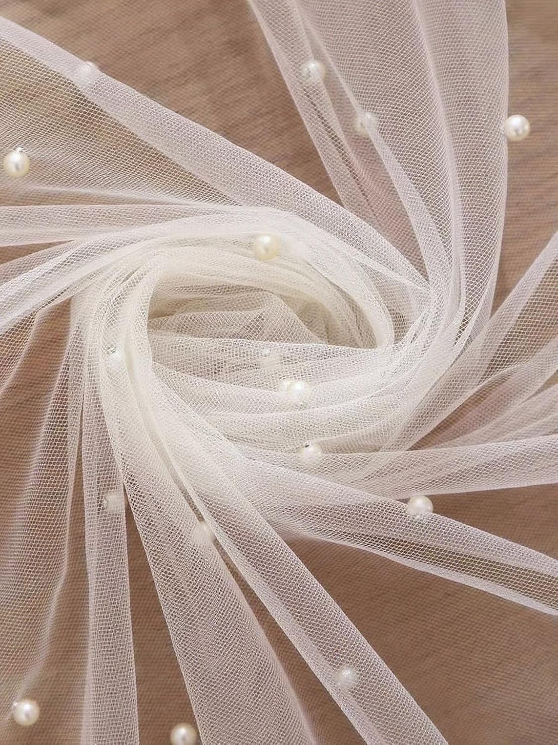 Pearl Tulle Table Runner Elegant Wedding Table Cloth for Party, Cake Dessert Table Decor, Sheer Background Decoration for Romantic Events 31.5x118.11 Inches. (White, 31.5x118.11 Inches)
