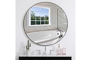 30 Inch Wall Mirror with Round Frame | Black Wood Framed Circle...