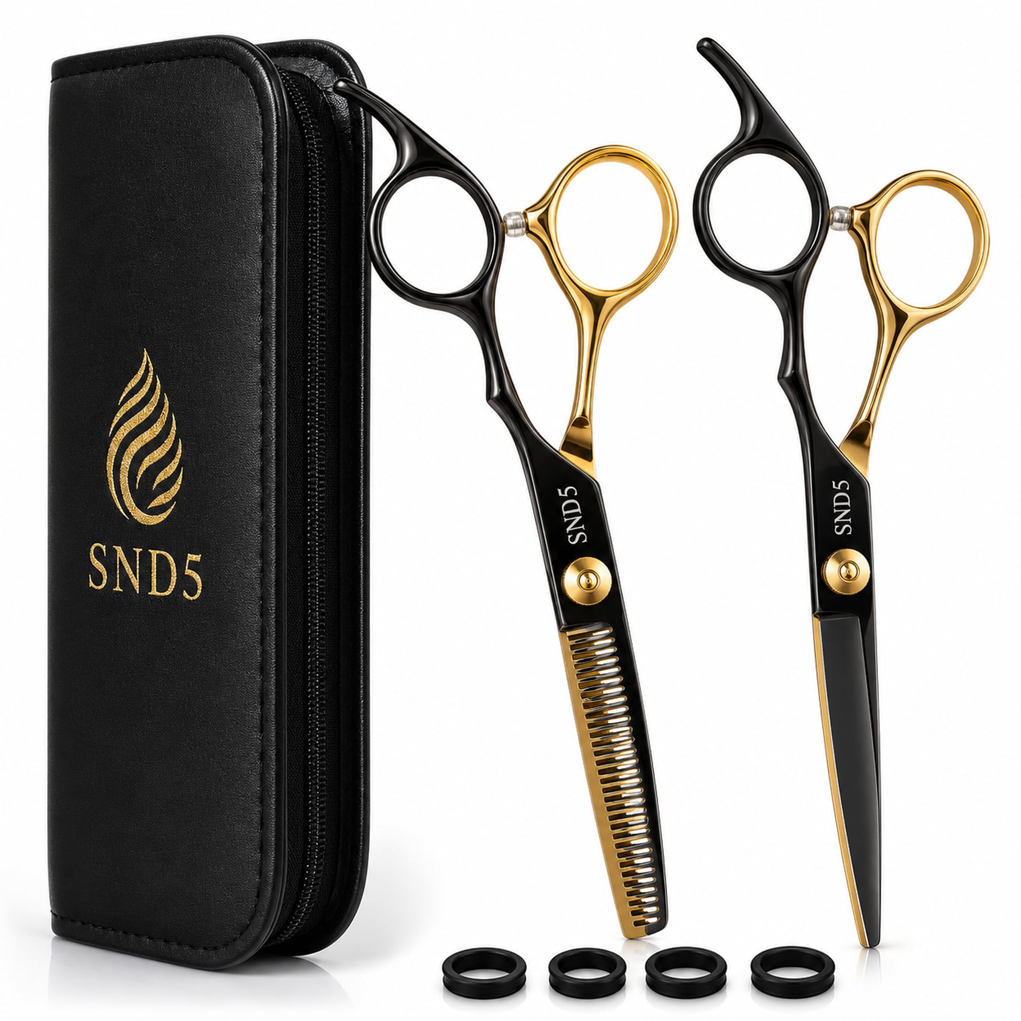 Tijeras Peluquería Profesional SND5 ORIGEN 6,5" - Set de Tijeras de Corte y Entresacar con Estuche Premium, Ideales para Cabello y Barba, Equilibradas, Precisas y Cómodas para Peluqueros y Barberos