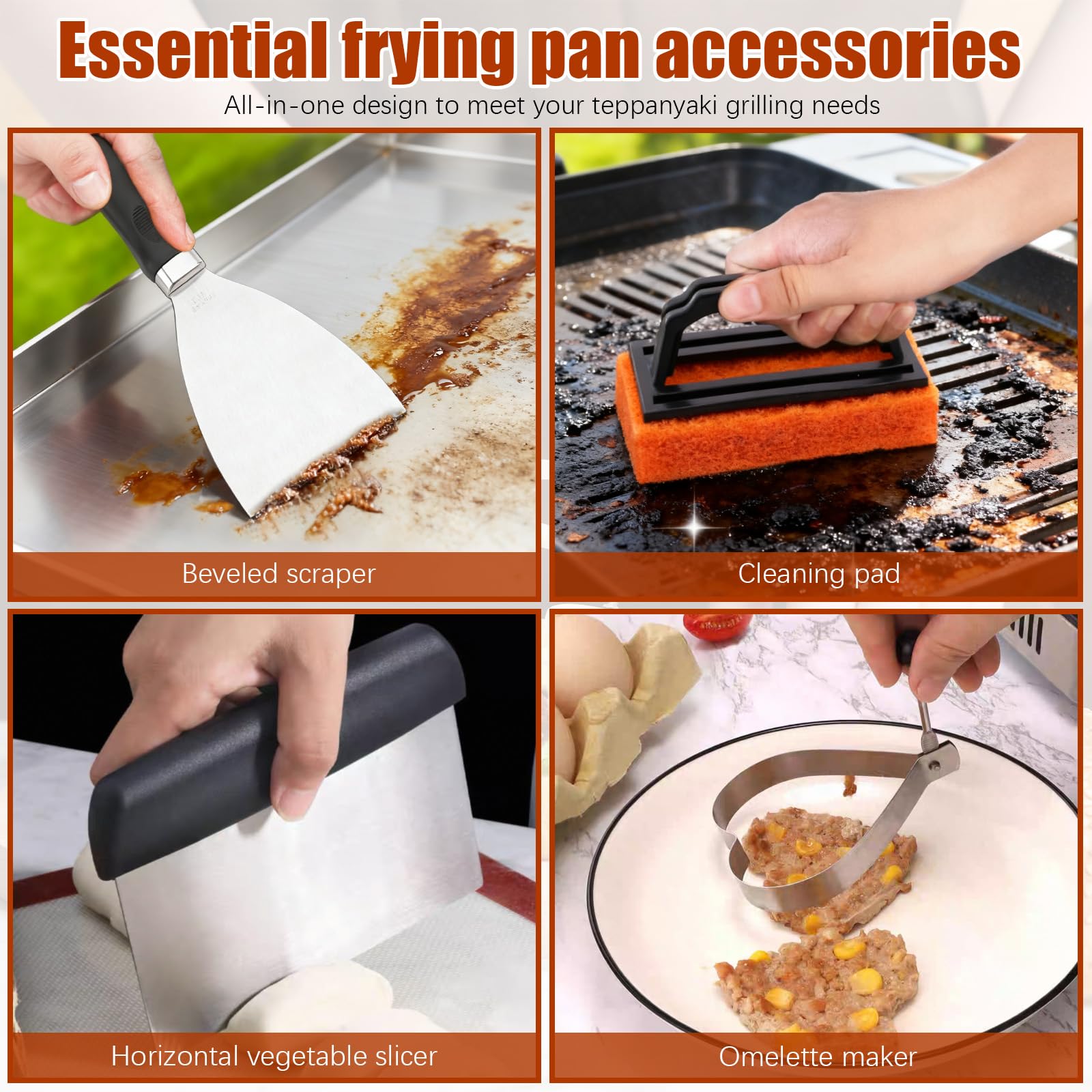 27 Pcs Accessori Barbecue, Kit Smash Burger, Utensili Teppanyaki Barbecue Attrezzi Acciaio Inox con Portatile Valigetta, Perfetti Utensili Uomini per Campeggio, All'Aperto Cucina, Picnic