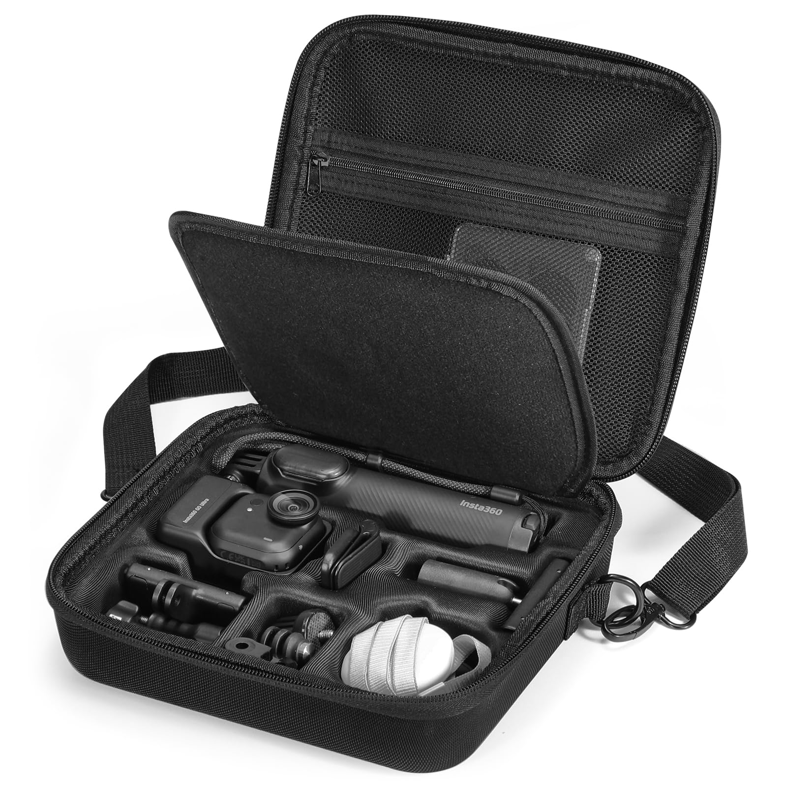 AMAZEAR Custodia da Trasporto per Accessori Insta360 GO Ultra - Borsa da Viaggio Impermeabile con Tracolla, Guscio Rigido per Protezione e Organizzazione, Nero