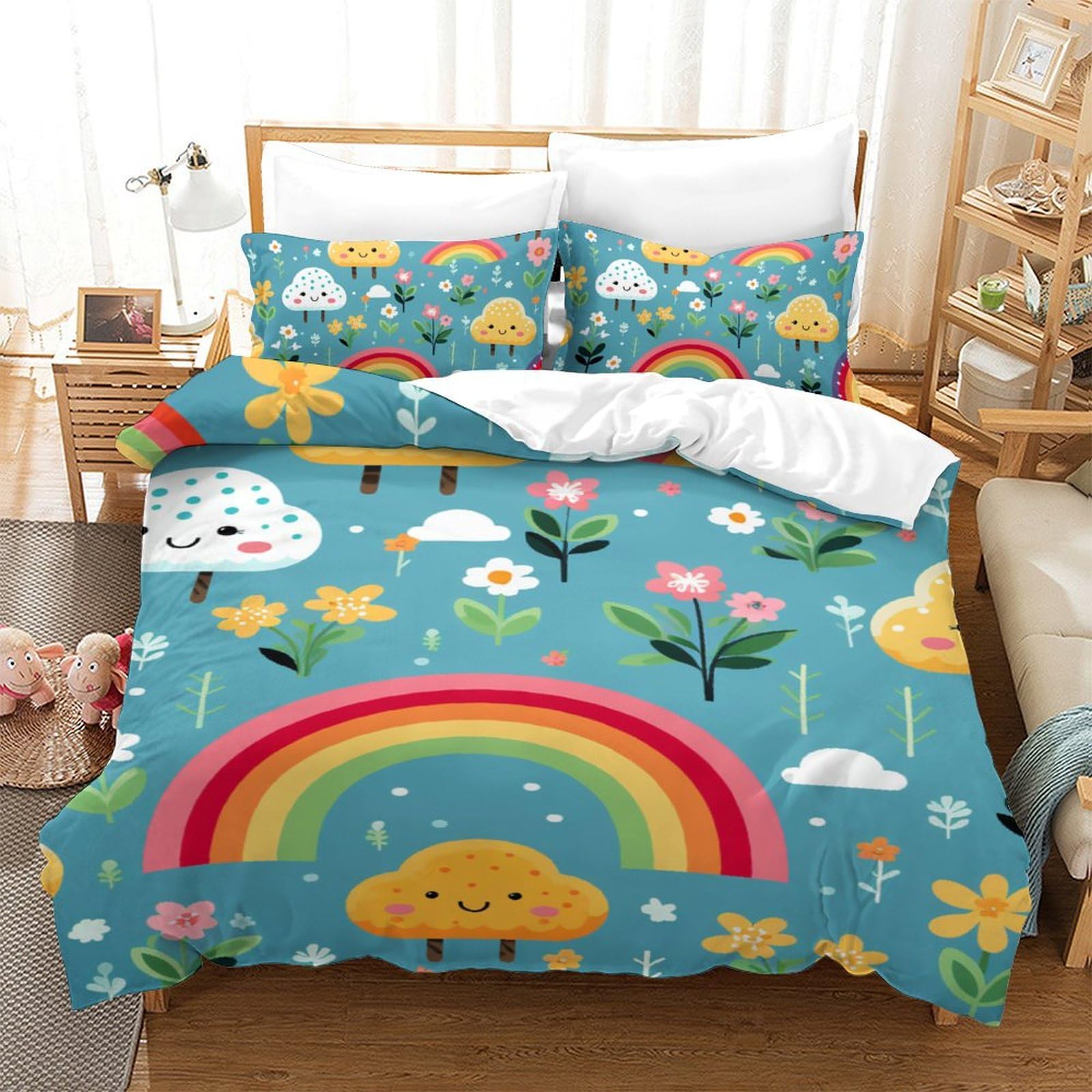 Housse de couette Rainbow microfibre 140x200cm parure de lit 3 pièces 3D