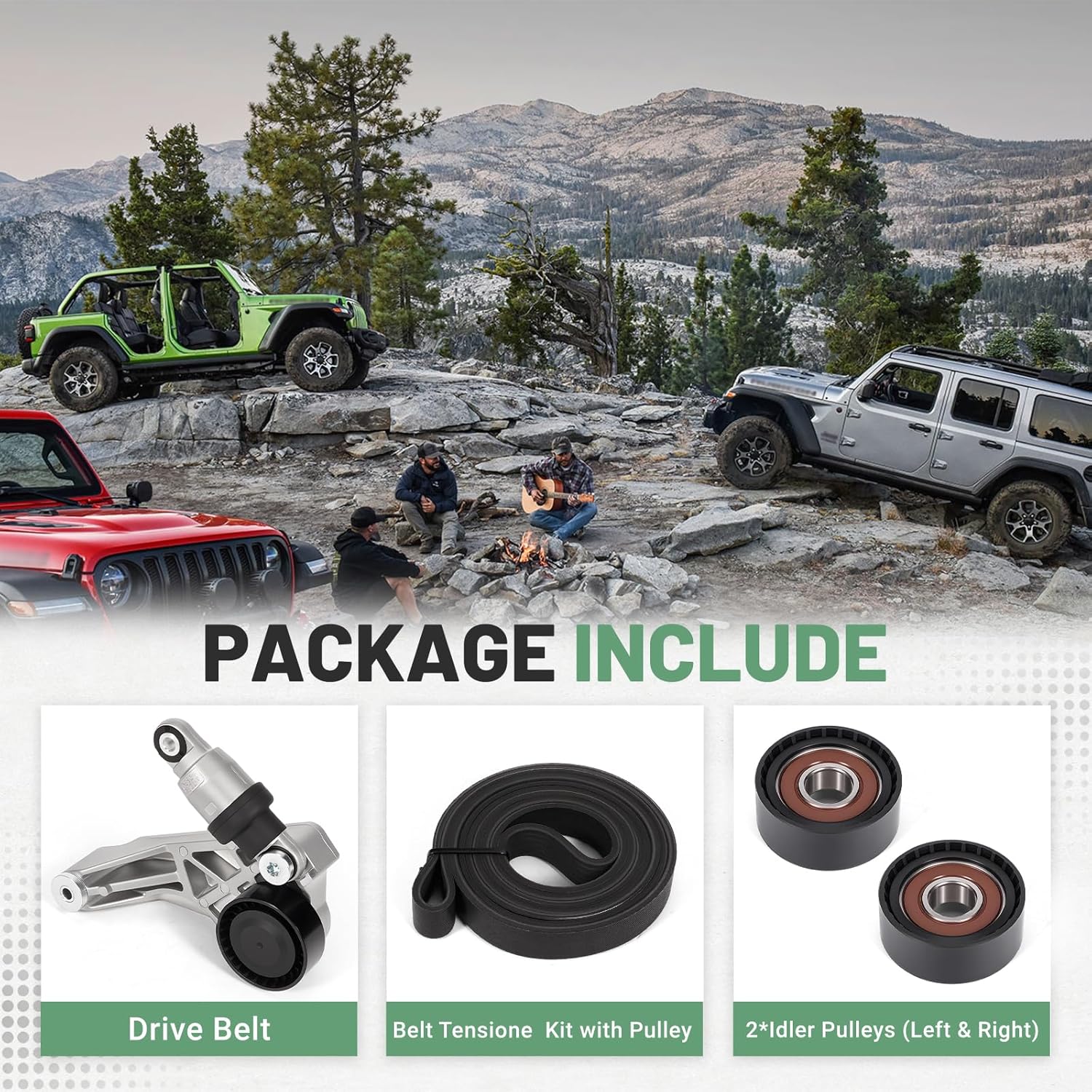 90K-39415 Serpentine Belt Tensioner Kit, Fit for 2012-2018 Jeep Wrangler 3.6L & 2018 Jeep Wrangler JK 3.6L - Replace 4627038AA Drive Belt Pulley and Tensioner Kit