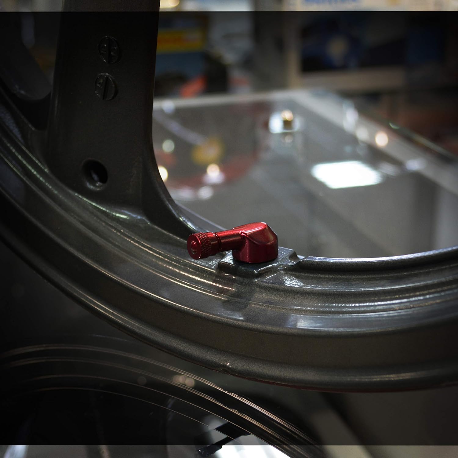 Forged Alloy Angled Valve Stem with Pre-Applied Threadlocker Nut, 0.357in (8.3mm) Size, Red