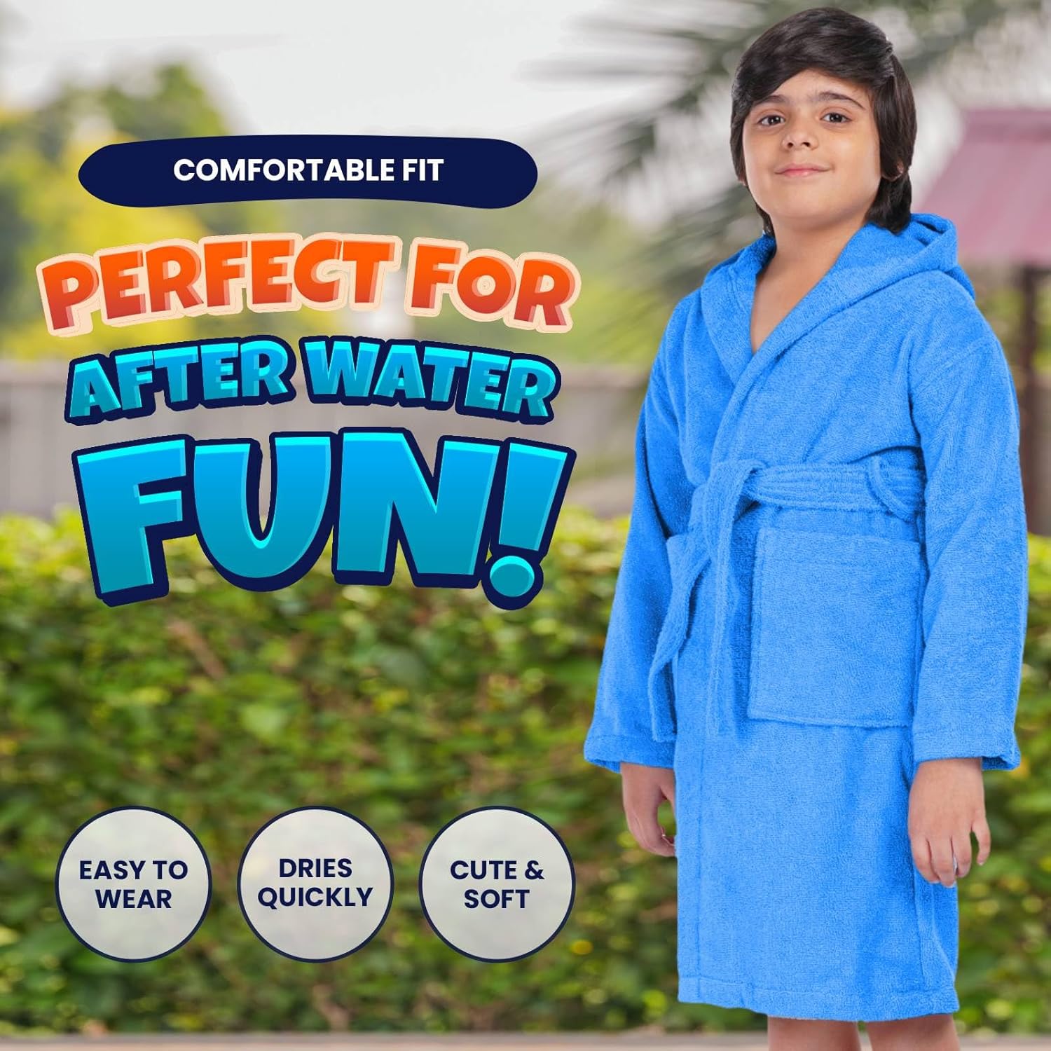 ALLEN & MATE 100% COTTON Hooded Kids Bathrobe – 380 GSM, Safety Certified, Soft Lightweight & Absorbent Robe for Boys & Girls
