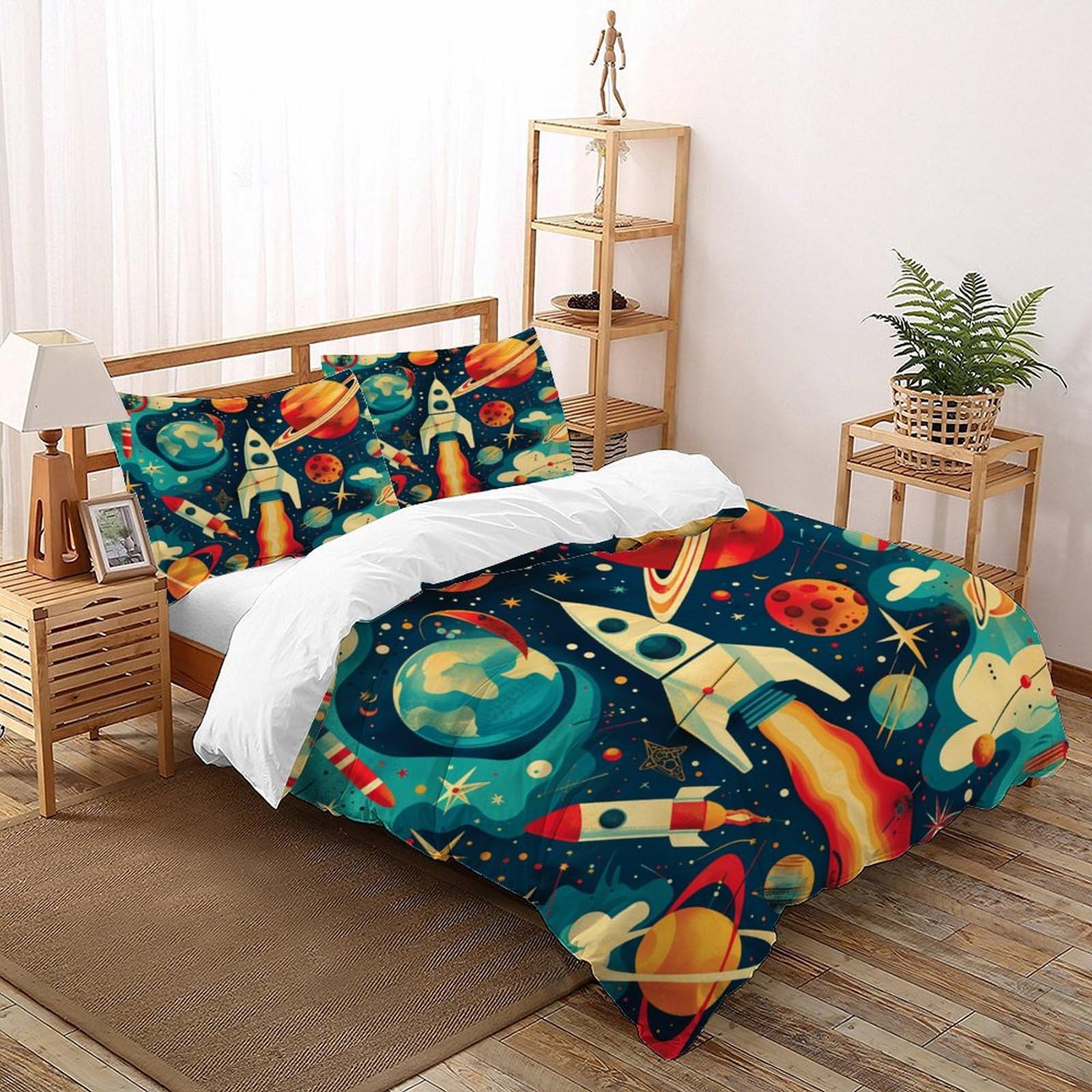 Housse de couette 200x200cm pour lit double parure thème astronomie enfant