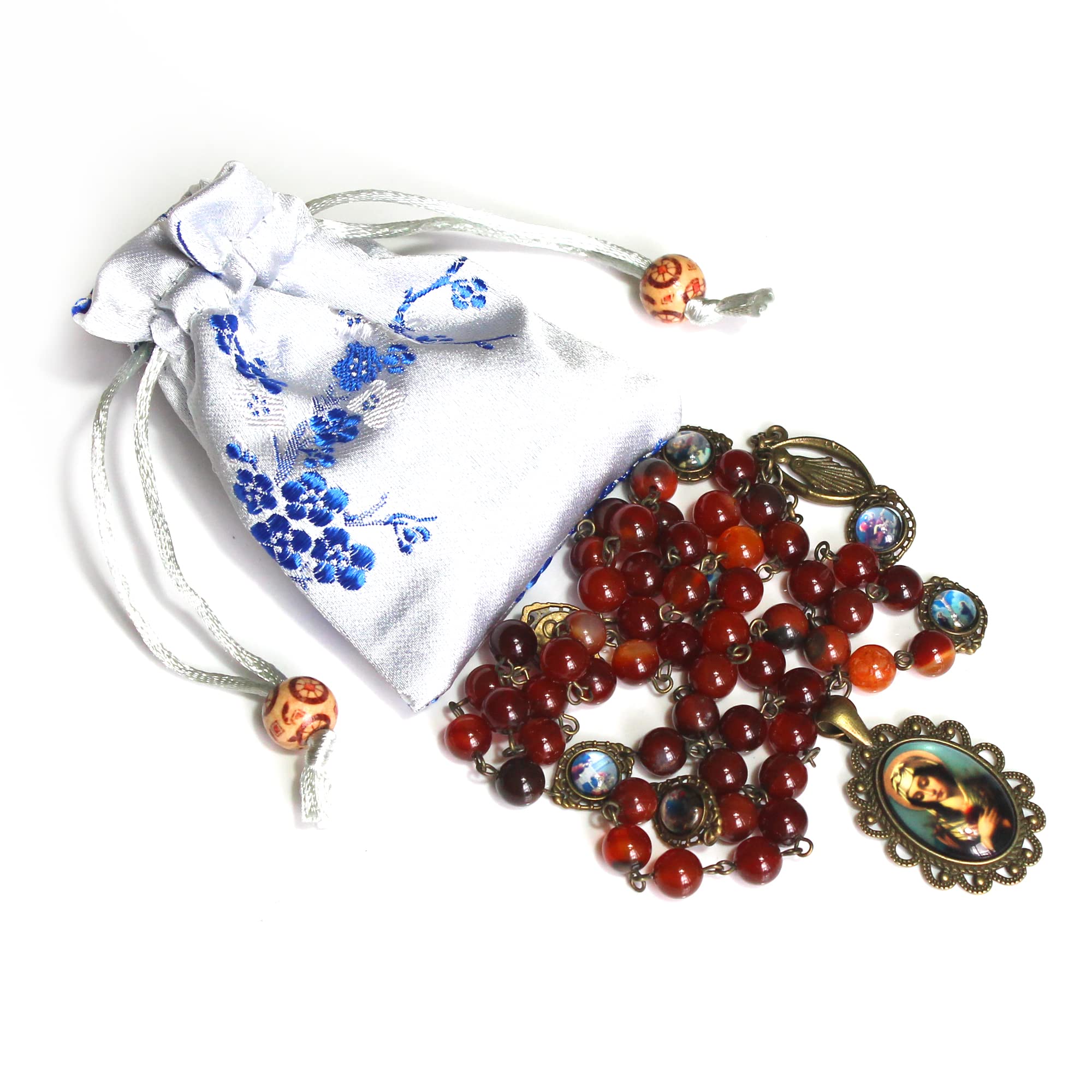 GeekTenet Seven Sorrows Rosary Beads Chaplet Dark brown Natural agate Rosery Catholic gifts (Dark brown)